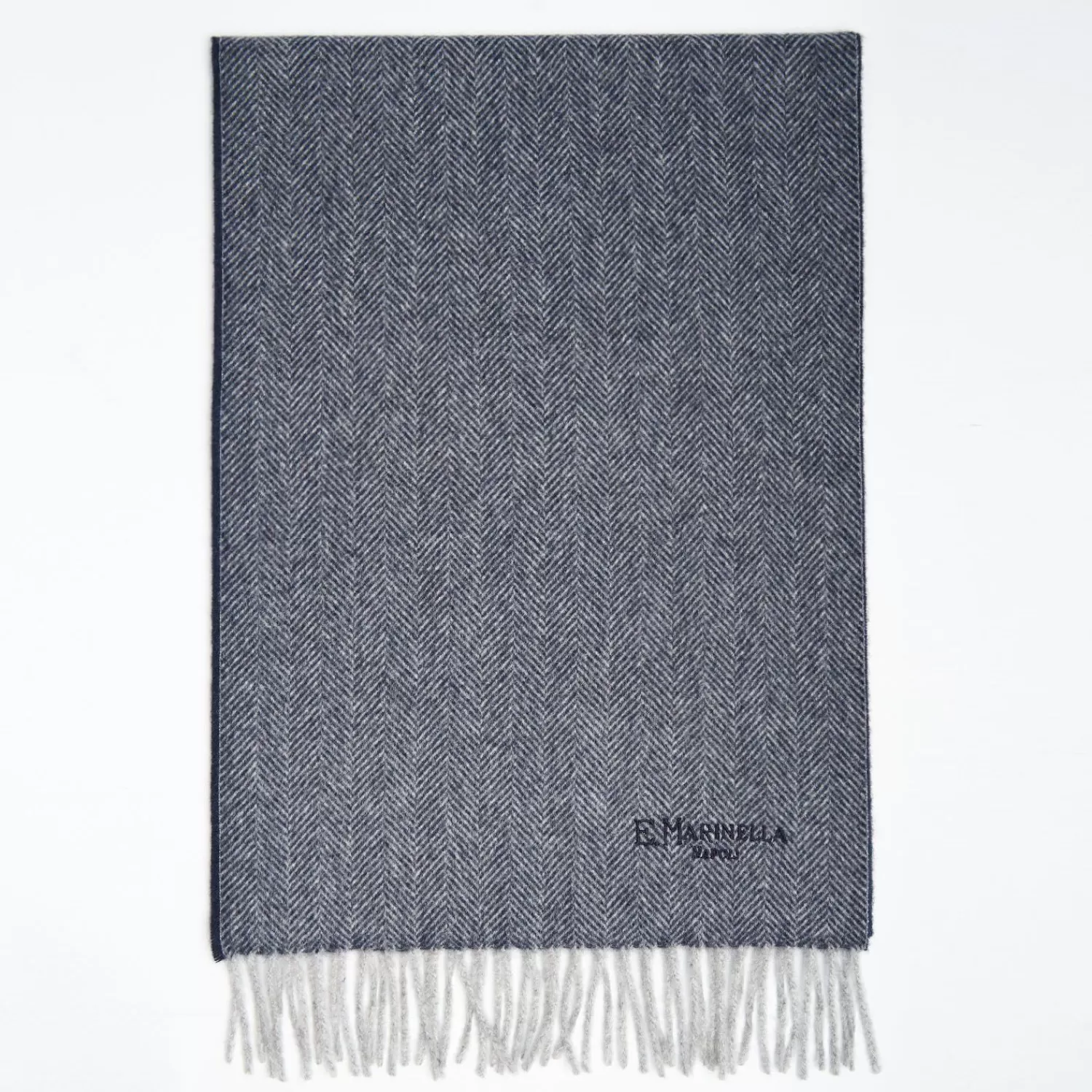 Blue Light Pure Cashmere Fringed Scarf>E.Marinella New