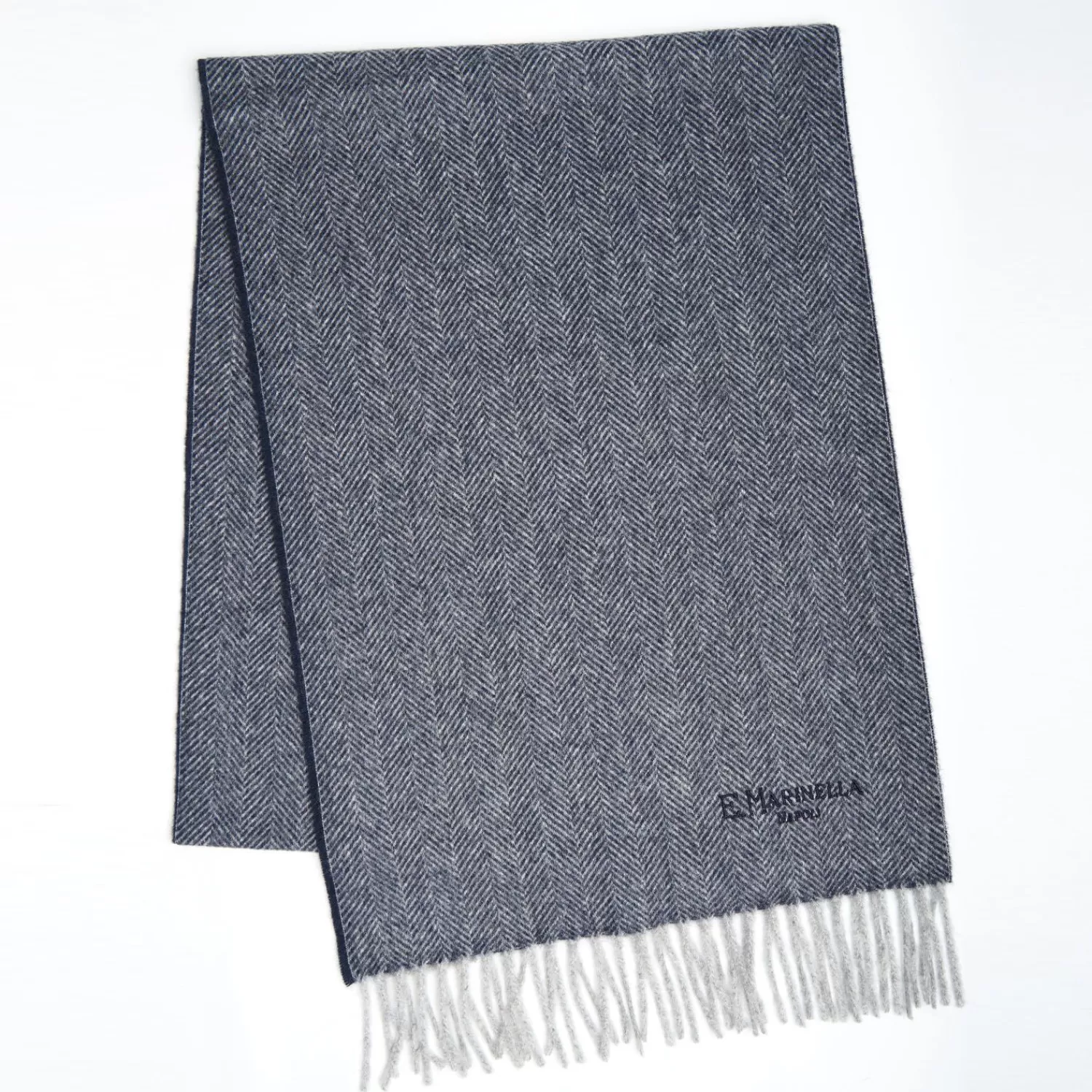 Blue Light Pure Cashmere Fringed Scarf>E.Marinella New