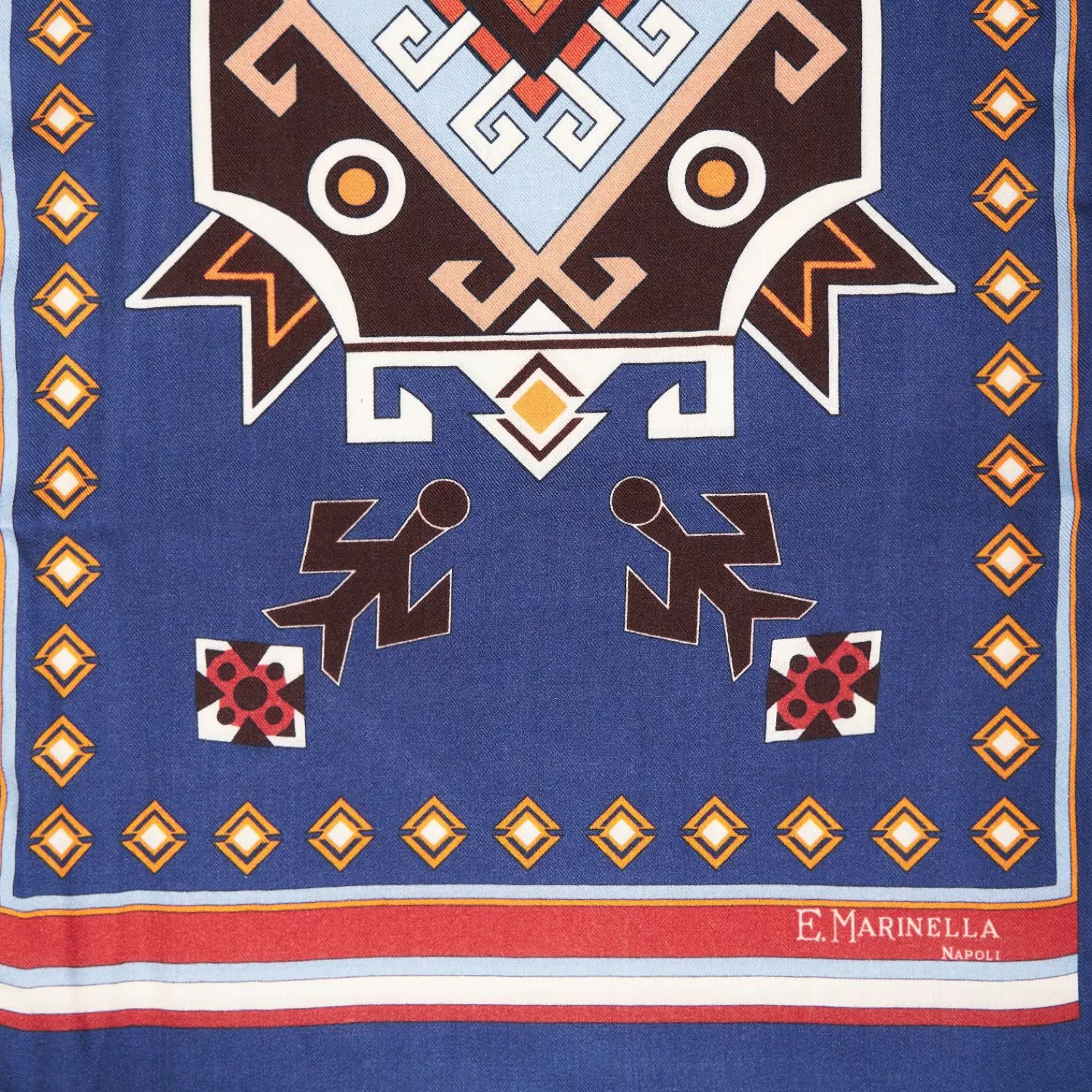 Blue Wool And Silk Scarf With Geometric Design>E.Marinella Sale