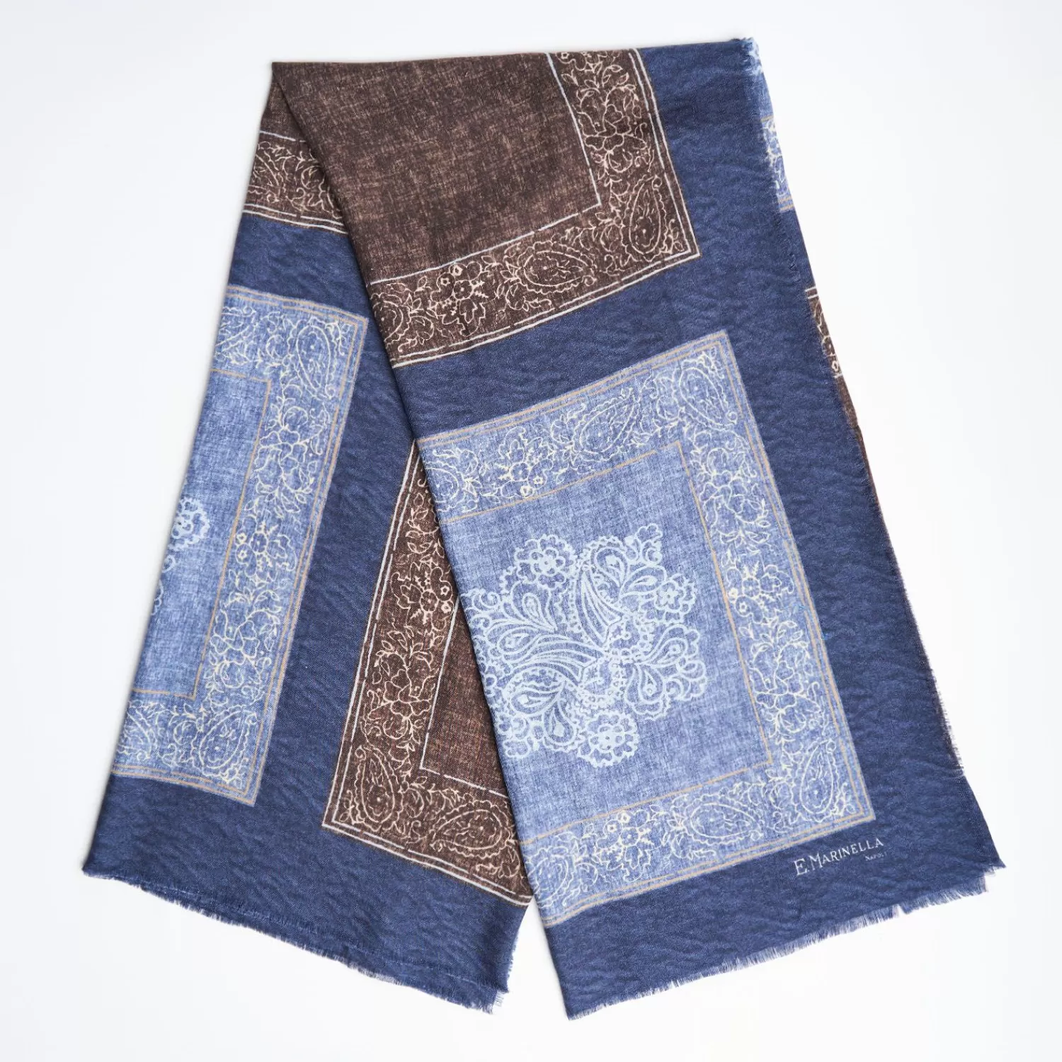 Blue Wool And Silk Stole Alternate Checks>E.Marinella Hot