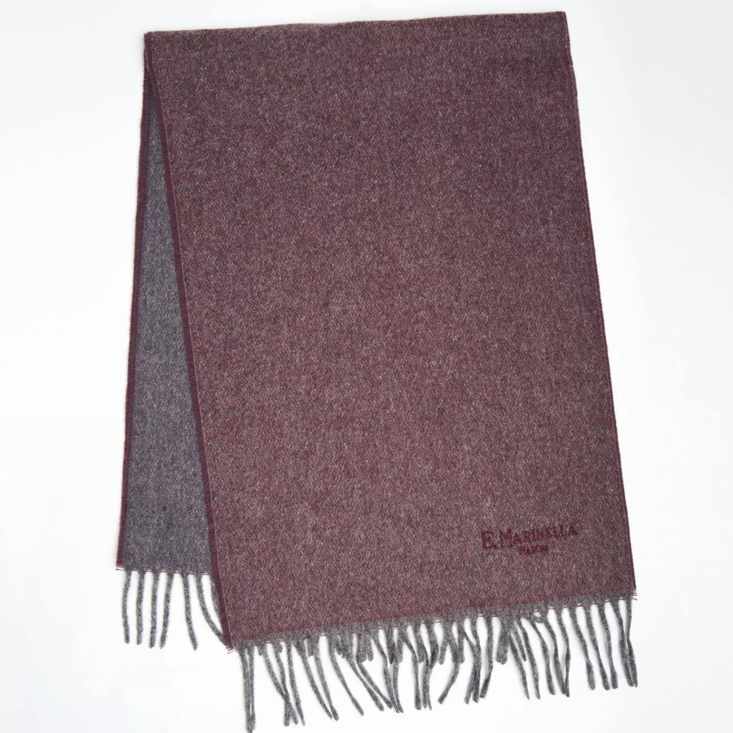Burgundy And Grey Double-Faced Cashmere Scarf>E.Marinella Fashion