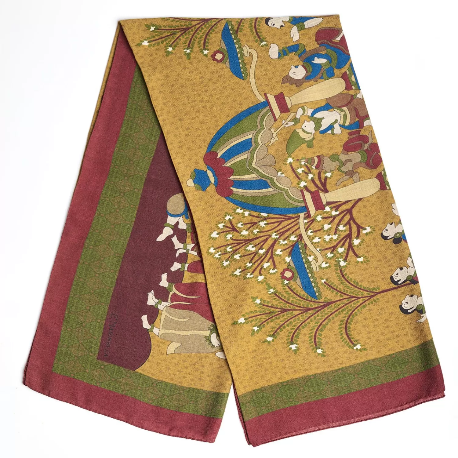 Burgundy And Yellow Wide Wool Scarf - Arabesque Pattern>E.Marinella Best