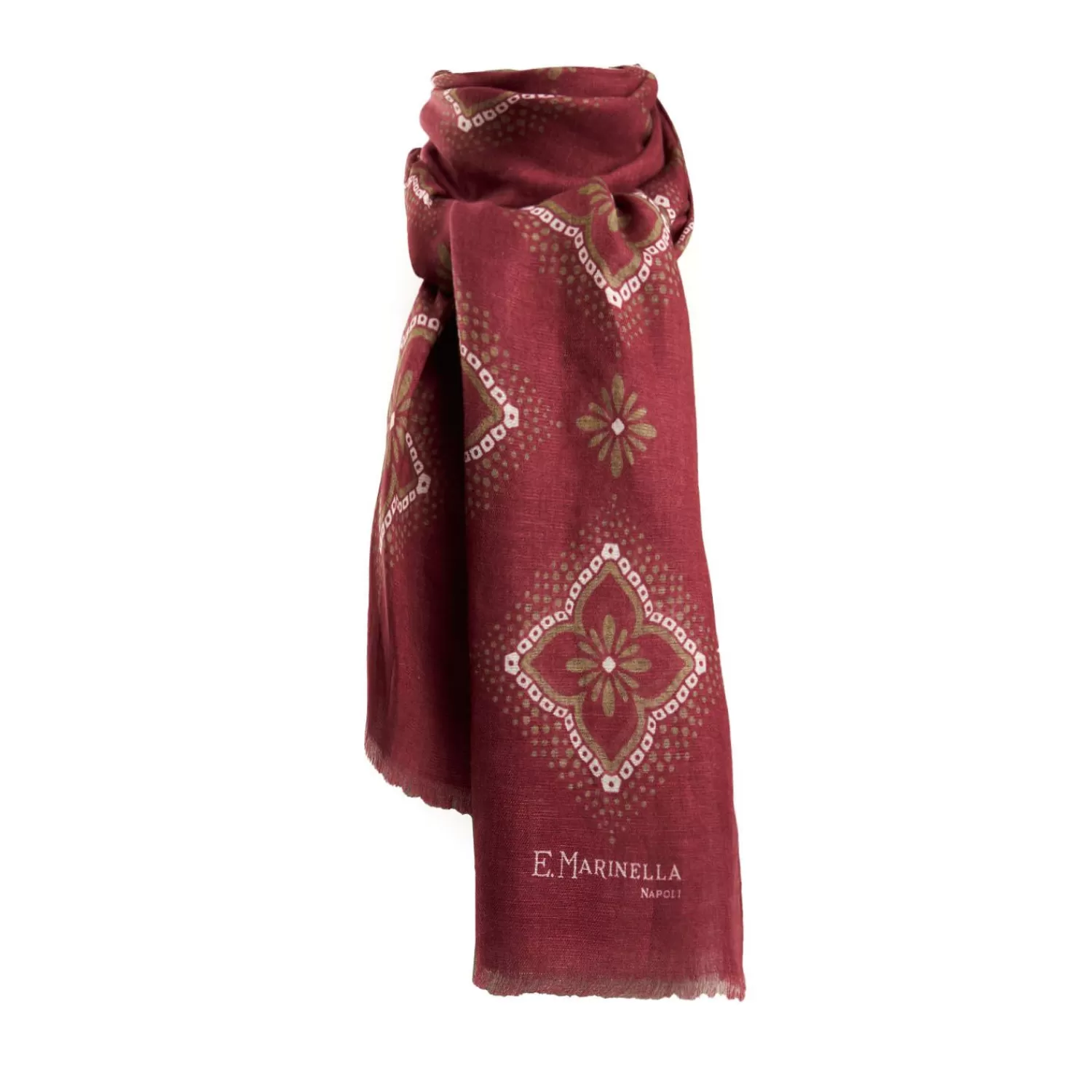 Burgundy Cotton And Linen Scarf - Brown Macro Flowers>E.Marinella Cheap