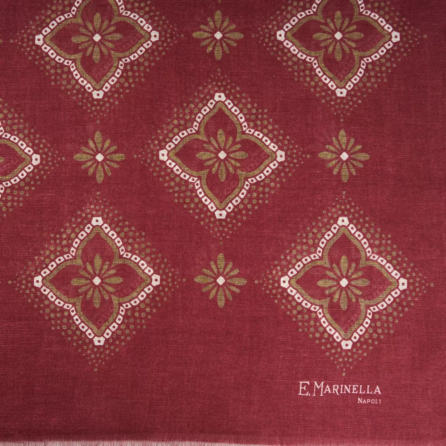 Burgundy Cotton And Linen Scarf - Brown Macro Flowers>E.Marinella Cheap