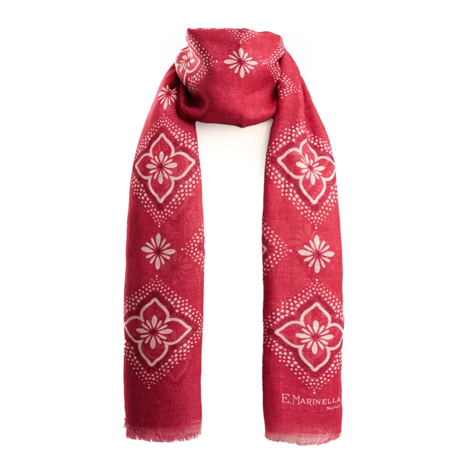 Burgundy Cotton And Linen Scarf - White Macro Flowers>E.Marinella Discount