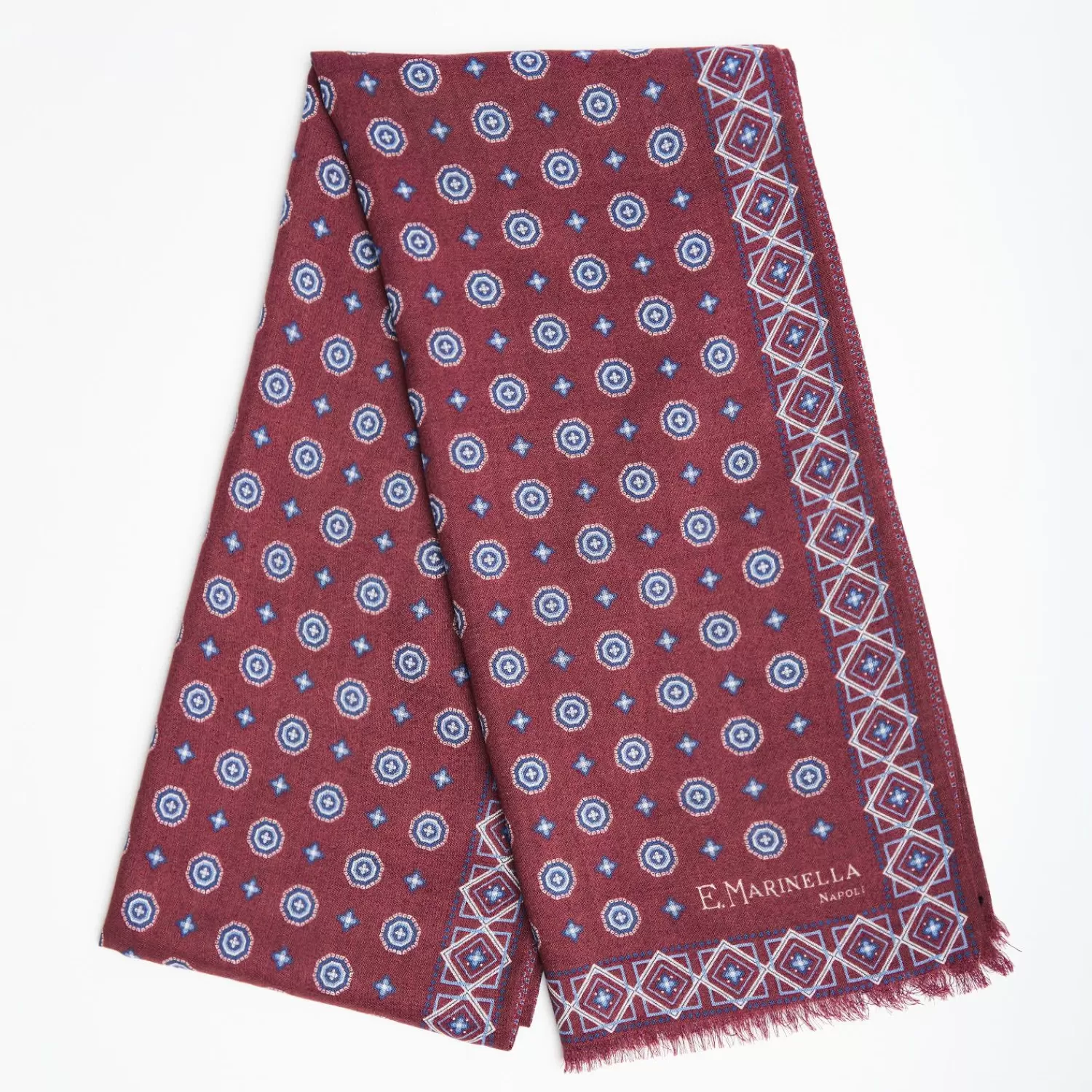 Burgundy Double Patterned Wool And Silk Scarf>E.Marinella Hot