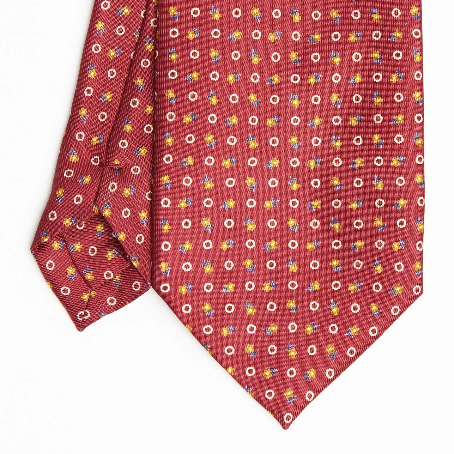 Burgundy Extra Long Sartorial Silk Tie - Small Flower Pattern>E.Marinella Shop