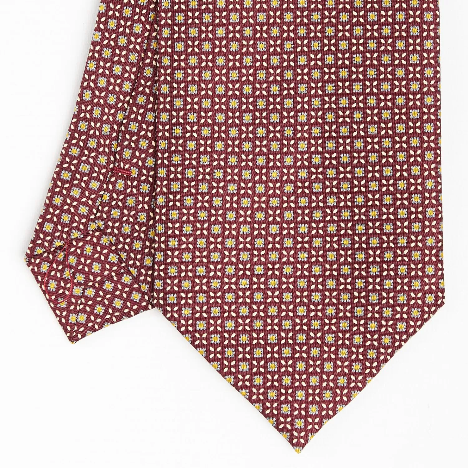 Burgundy Extra Long Sartorial Silk Tie Small Flower Pattern>E.Marinella Shop