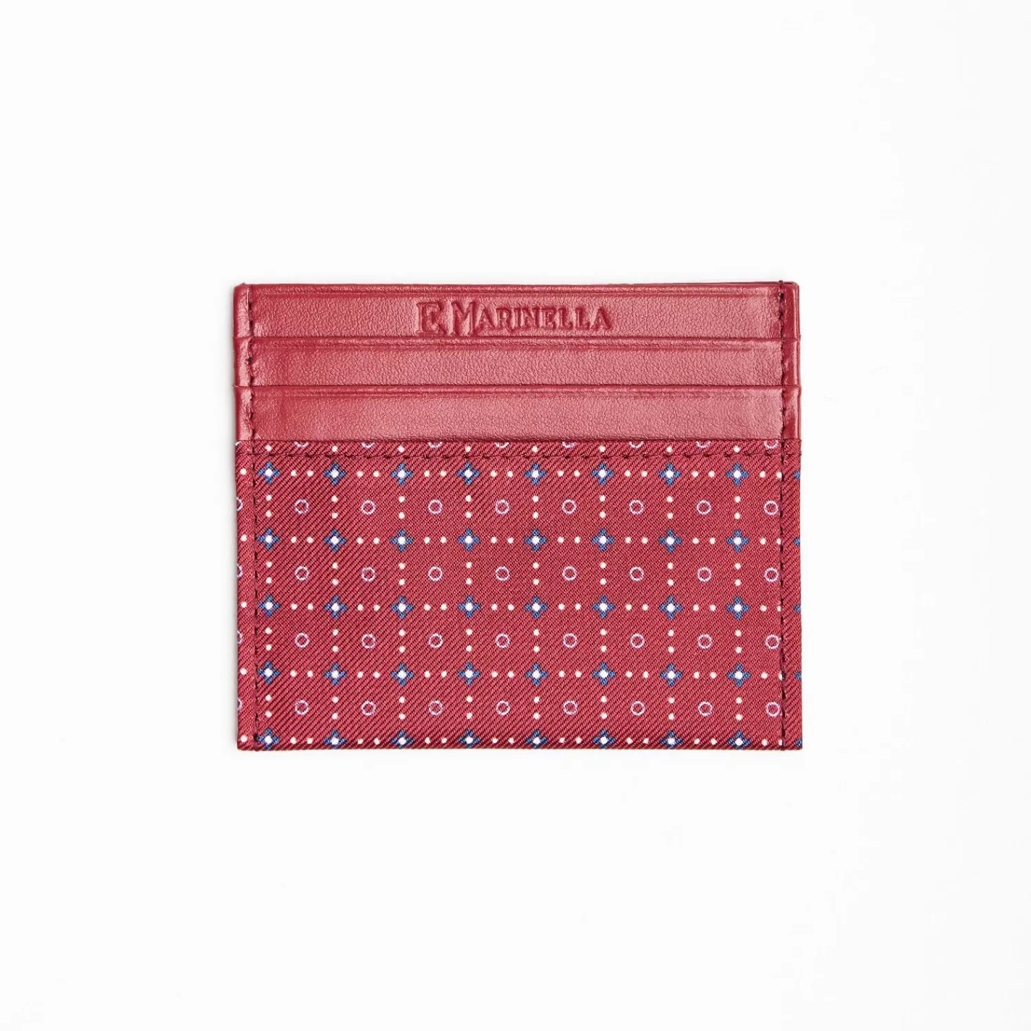 Burgundy Leather And Silk Credit Card Holder 5 Compartments>E.Marinella Shop