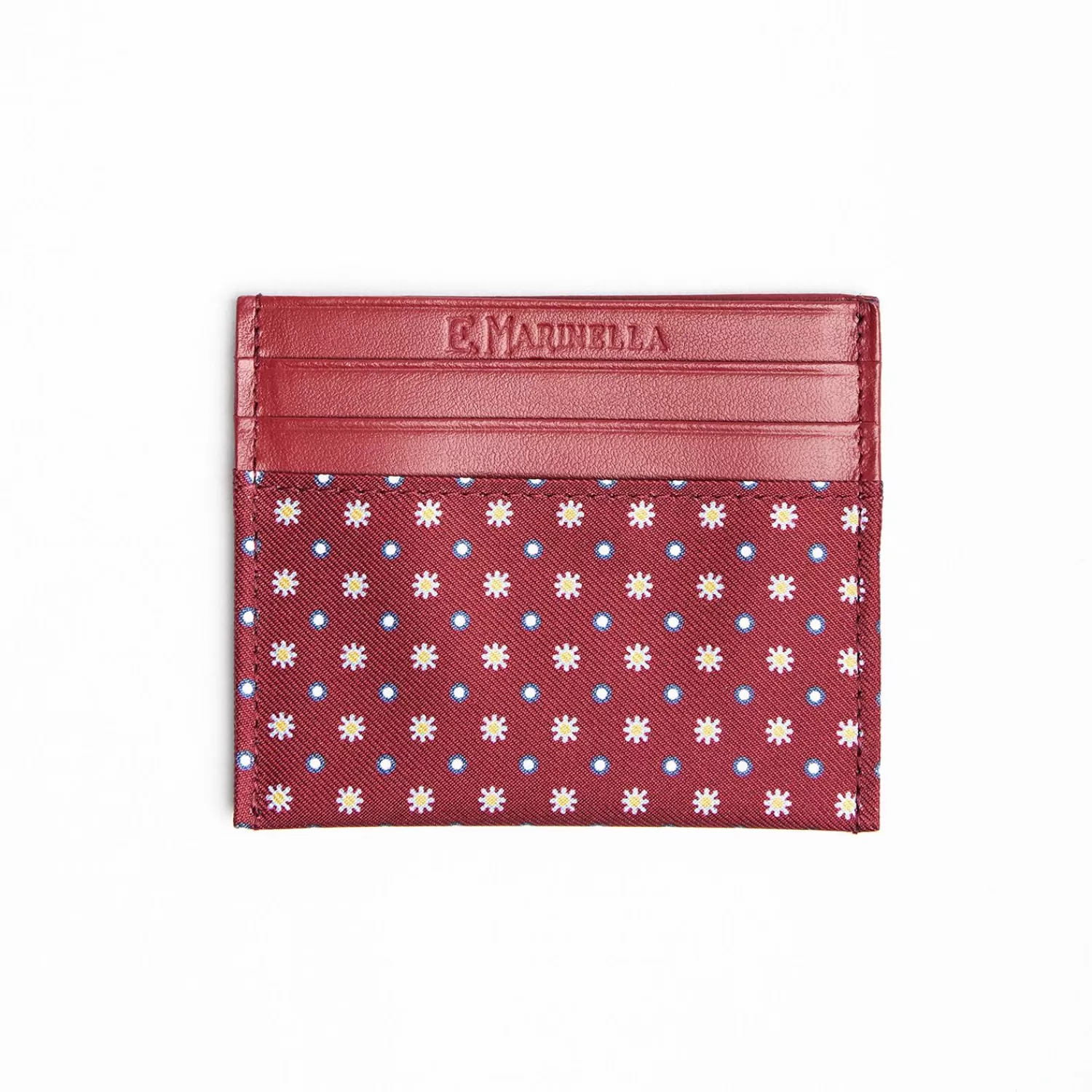 Burgundy Leather And Silk Credit Card Holder 5 Compartments>E.Marinella Outlet