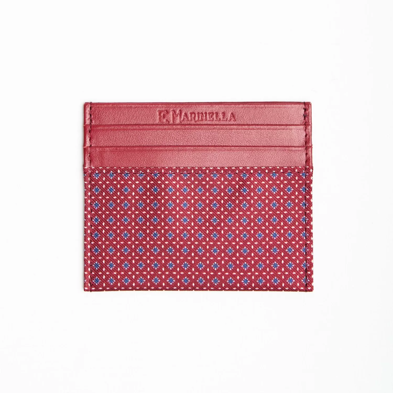Burgundy Leather And Silk Credit Card Holder 5 Compartments>E.Marinella Fashion