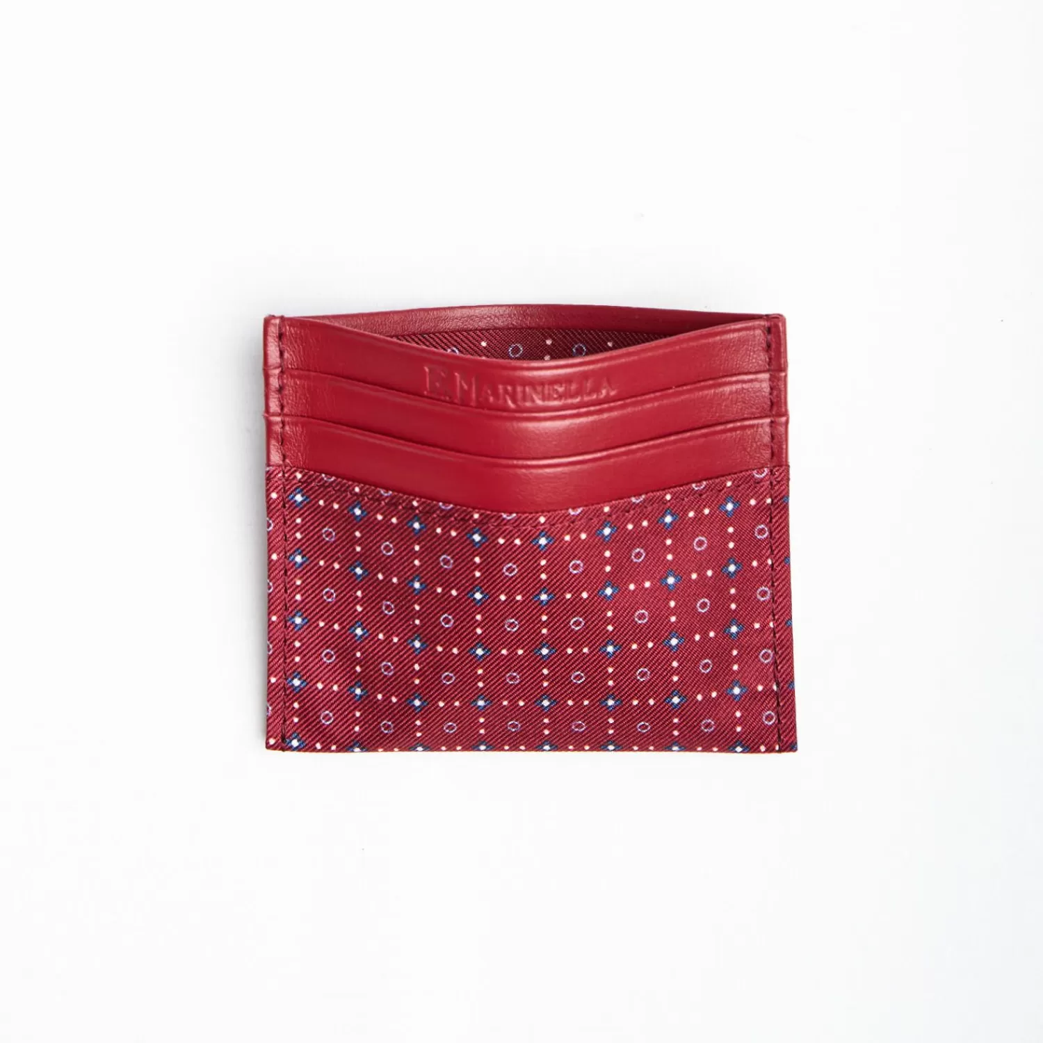 Burgundy Leather And Silk Credit Card Holder 5 Compartments>E.Marinella Shop