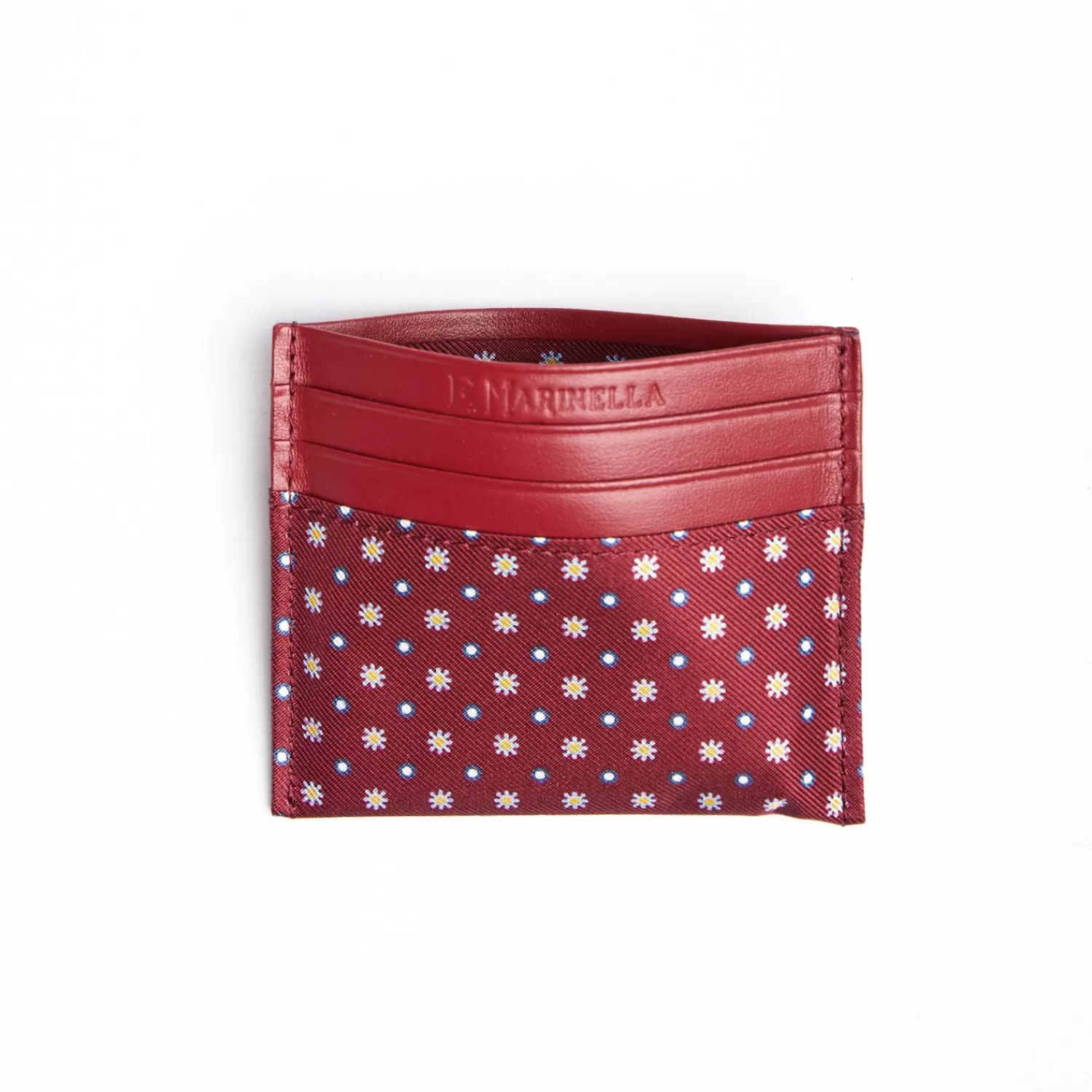 Burgundy Leather And Silk Credit Card Holder 5 Compartments>E.Marinella Outlet