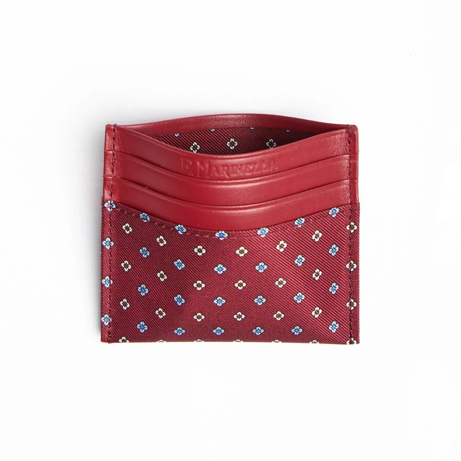Burgundy Leather And Silk Credit Card Holder 5 Compartments>E.Marinella Cheap