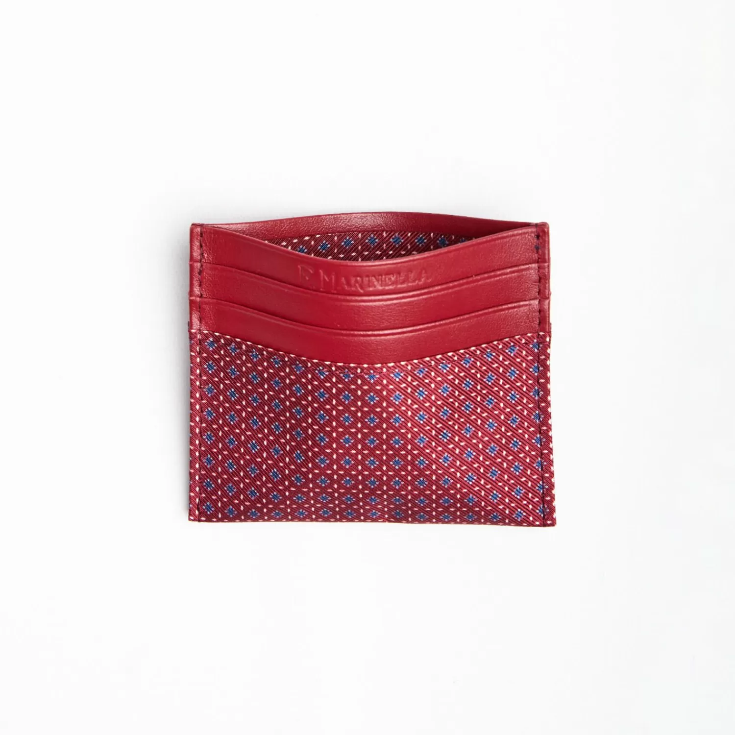 Burgundy Leather And Silk Credit Card Holder 5 Compartments>E.Marinella Fashion