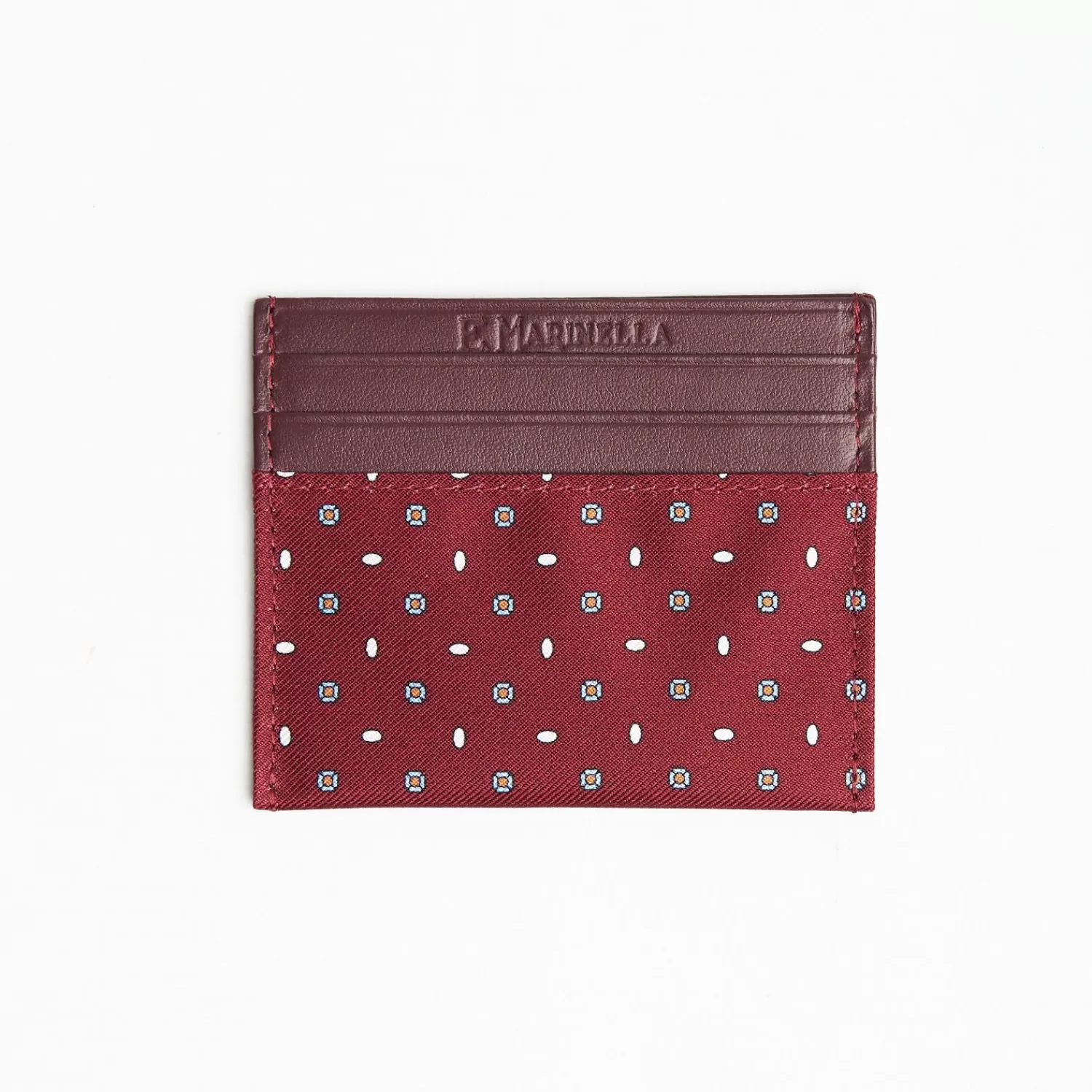 Burgundy Leather And Silk Credit Card Holder - 5 Compartments>E.Marinella Best Sale