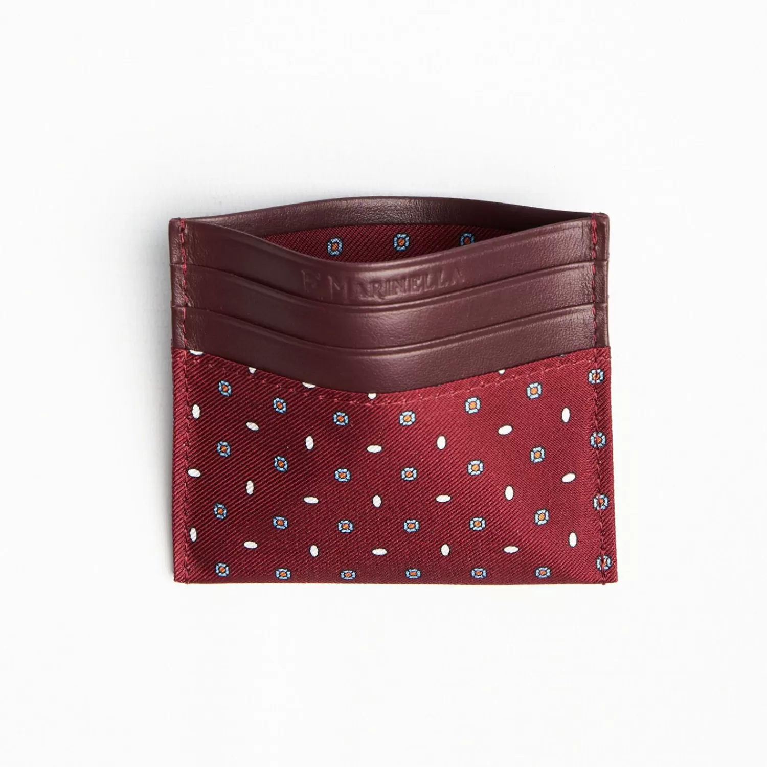 Burgundy Leather And Silk Credit Card Holder - 5 Compartments>E.Marinella Best Sale