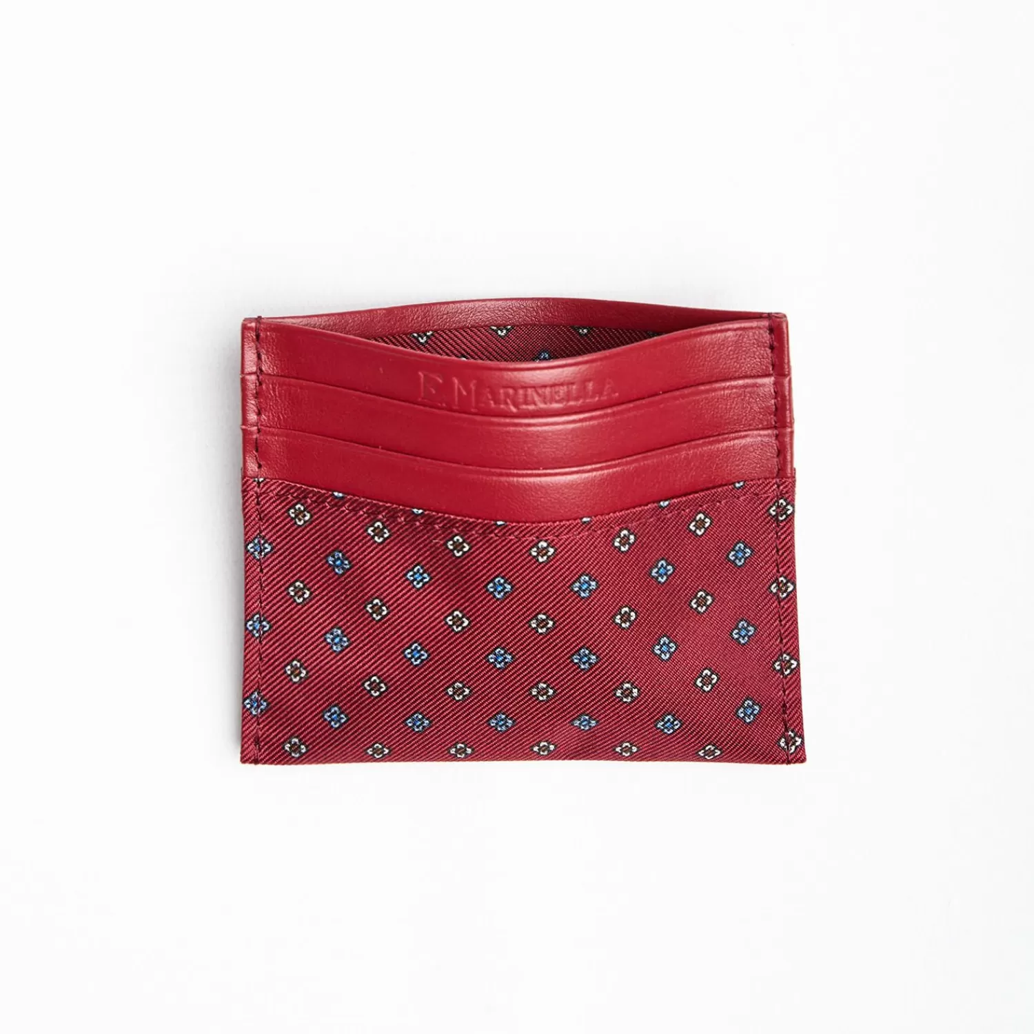 Burgundy Leather And Silk Credit Card Holder - 5 Compartments>E.Marinella Outlet