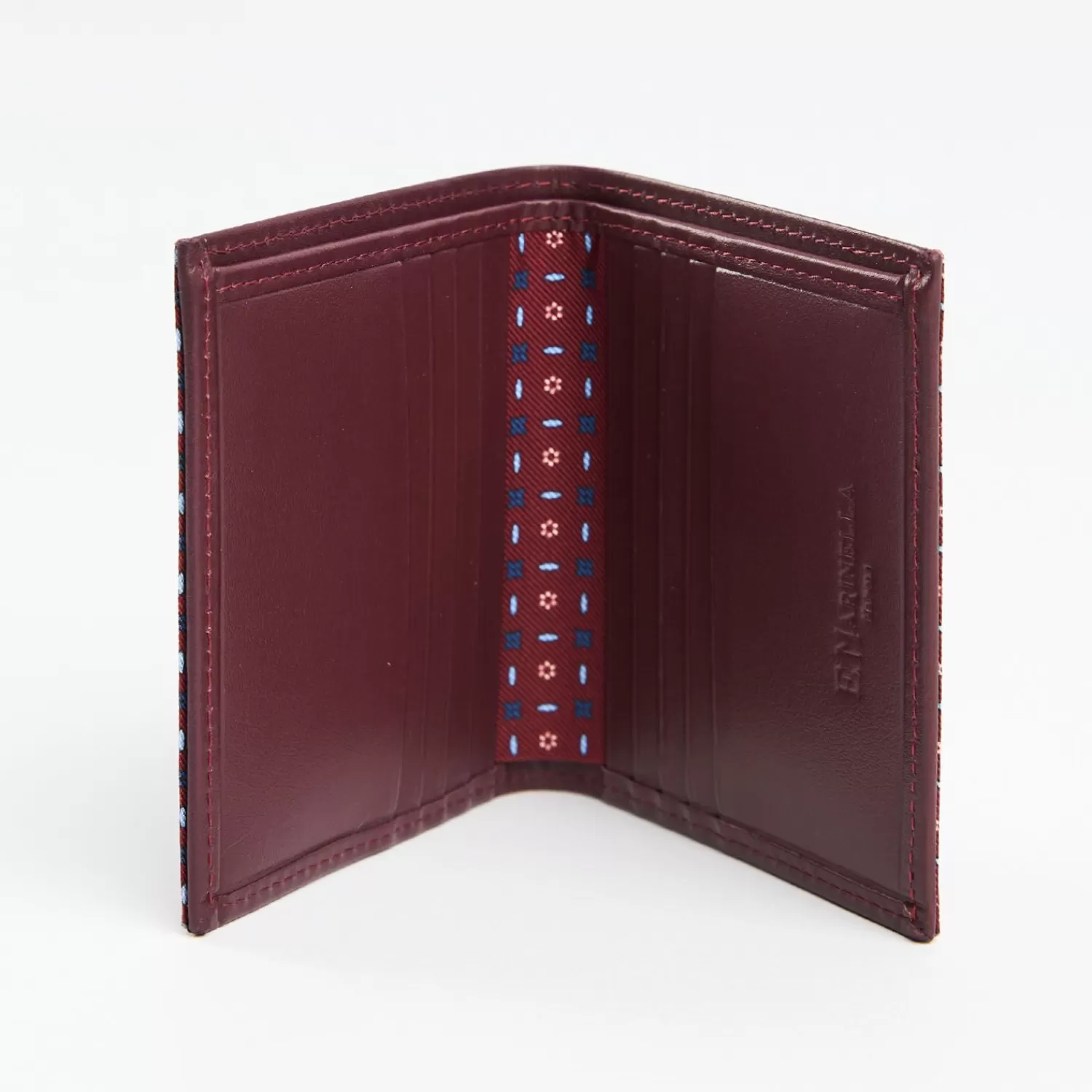 Burgundy Small Wallet In Silk And Leather>E.Marinella Shop