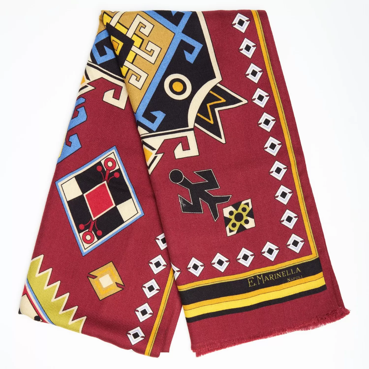Burgundy Wool And Silk Scarf With Geometric Design>E.Marinella Flash Sale