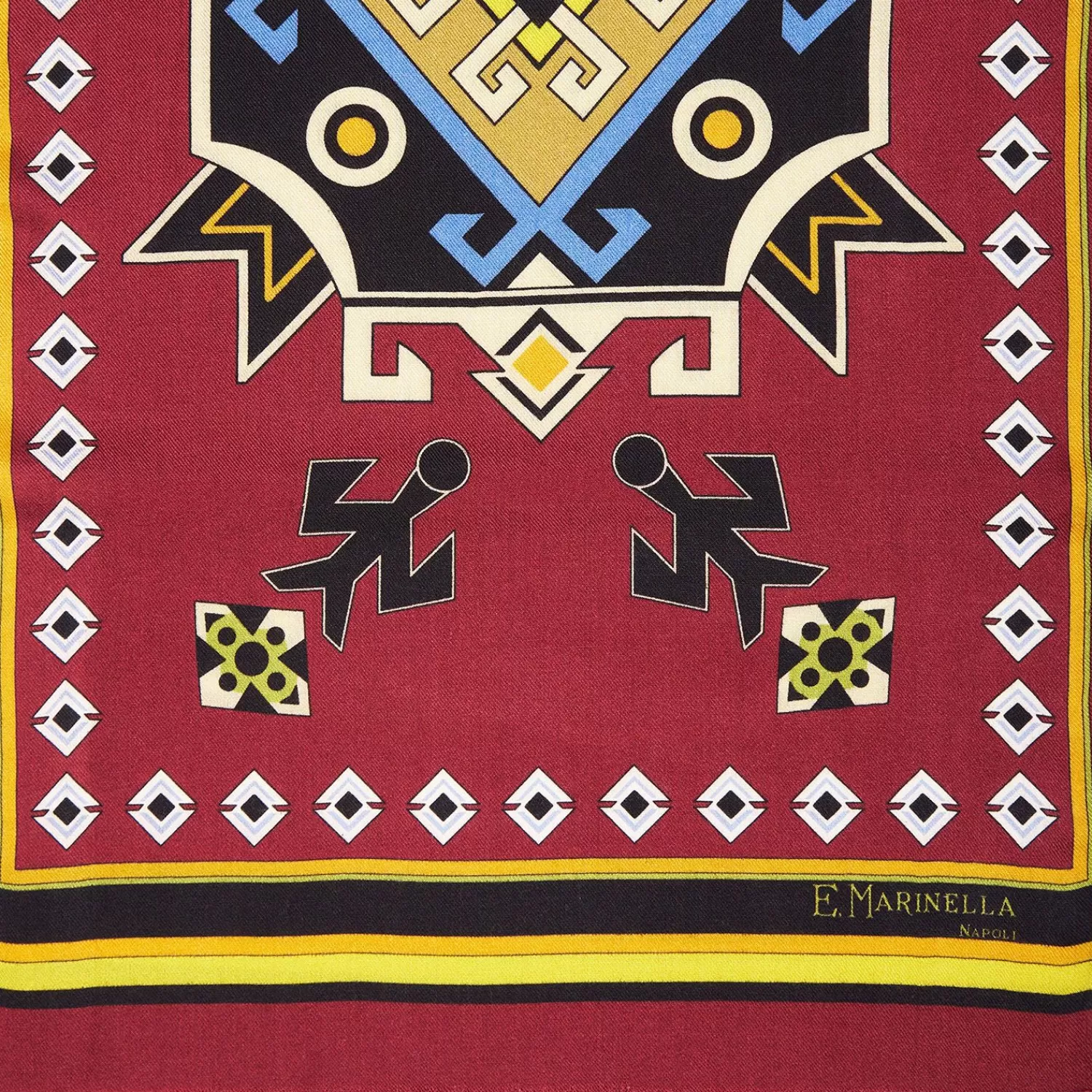 Burgundy Wool And Silk Scarf With Geometric Design>E.Marinella Flash Sale
