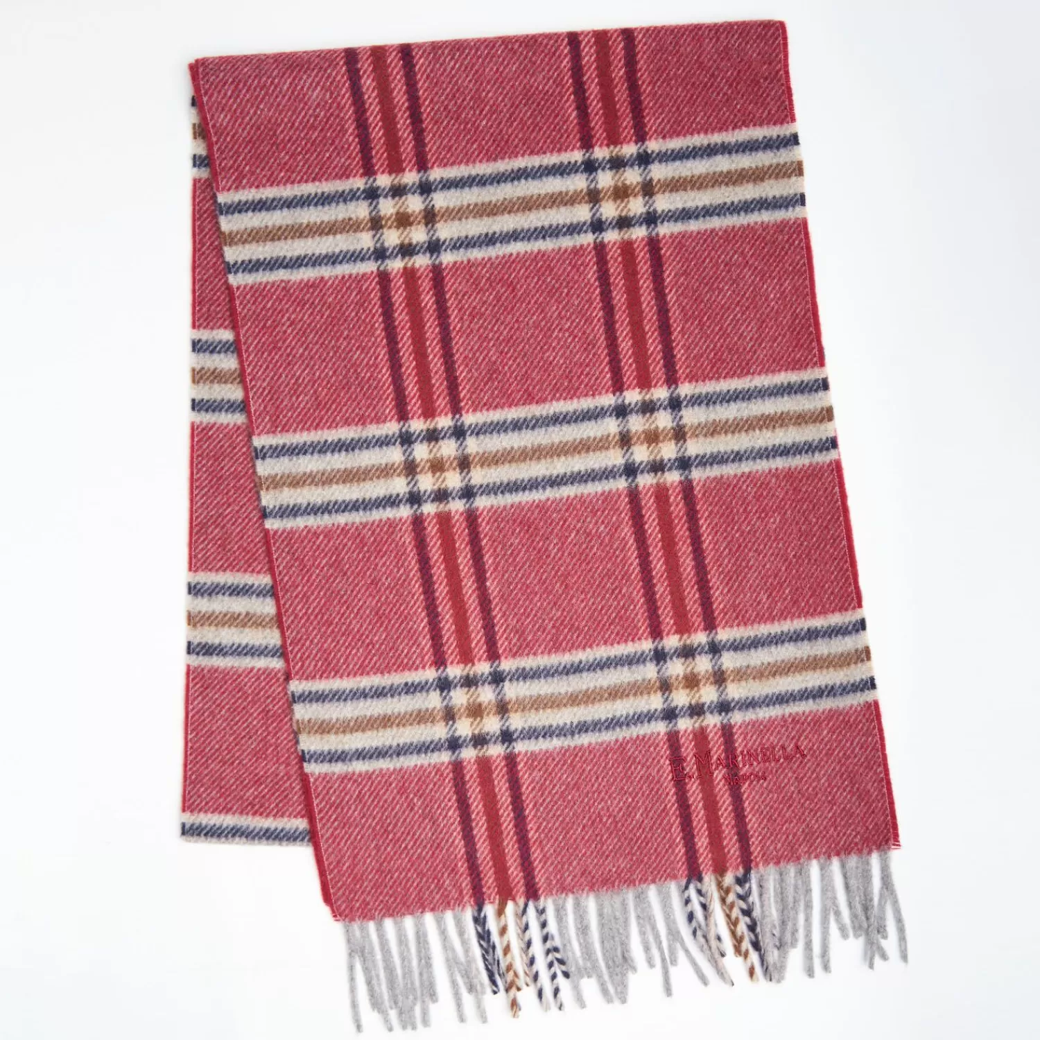 Burgundy Wool Plaid Scarf With Bangs>E.Marinella Store