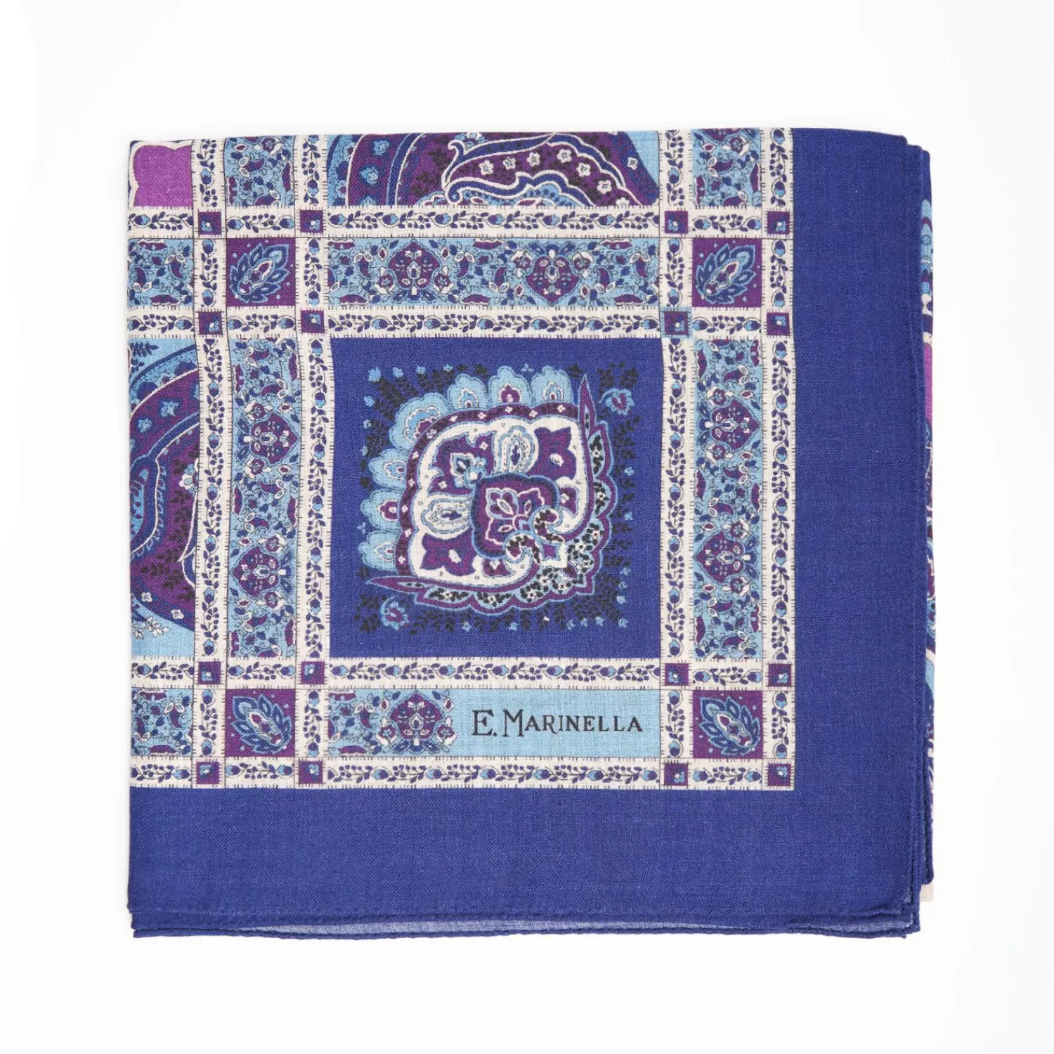 Dark And Blue Wool Stole - Floral Pattern>E.Marinella Store