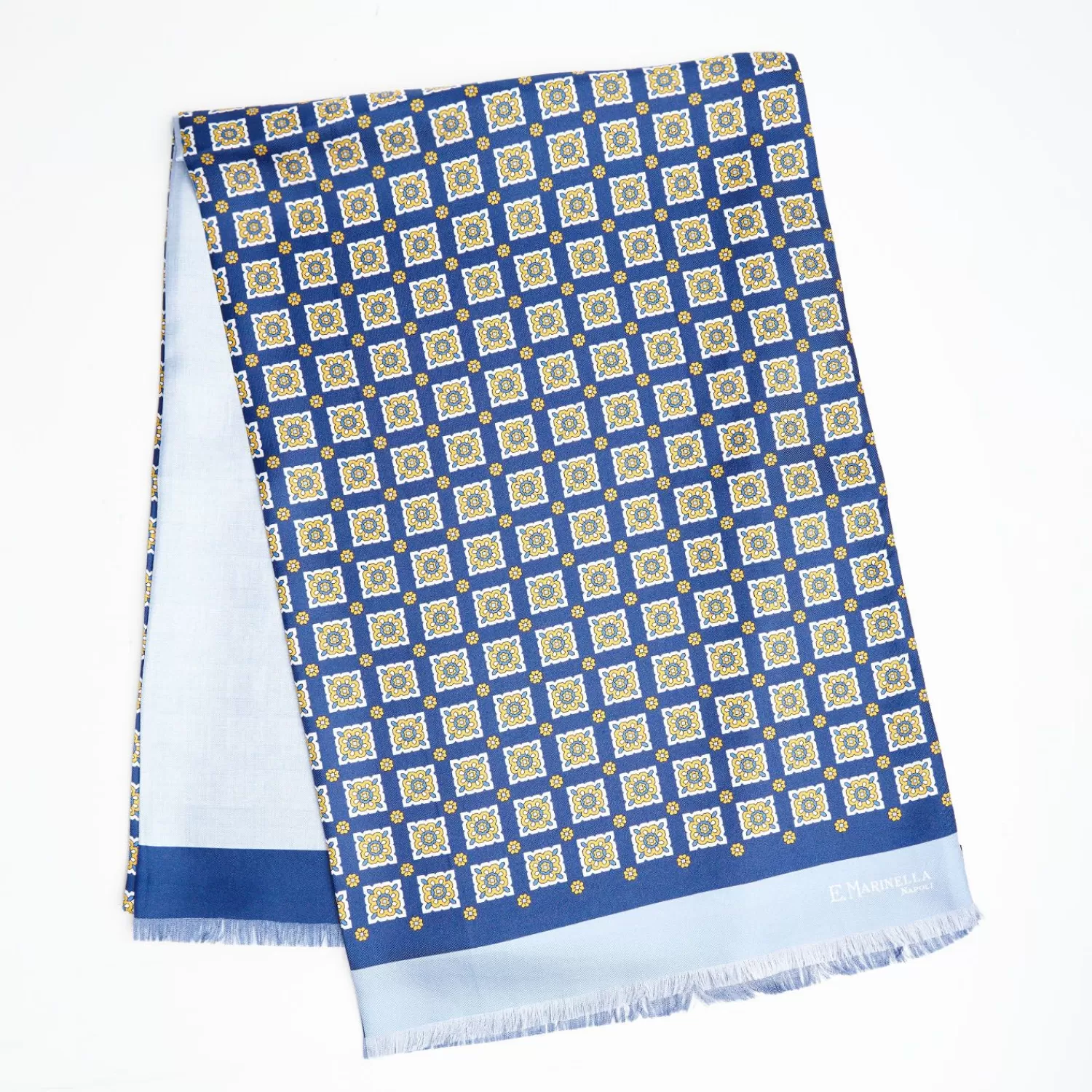 Dark And Light Blue Double Silk Scarf>E.Marinella Store