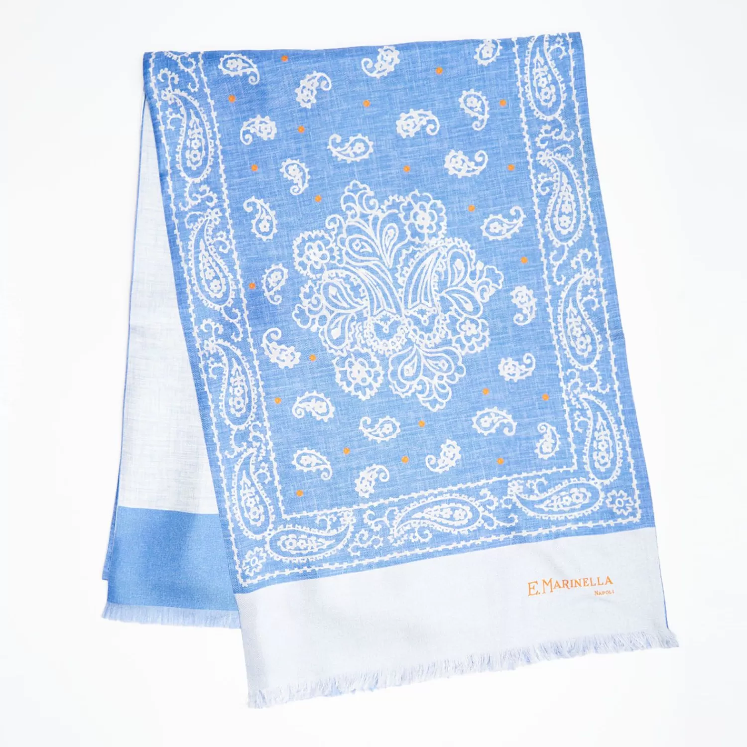Dark And Light Blue Double Silk Scarf Paisley Pattern>E.Marinella Store