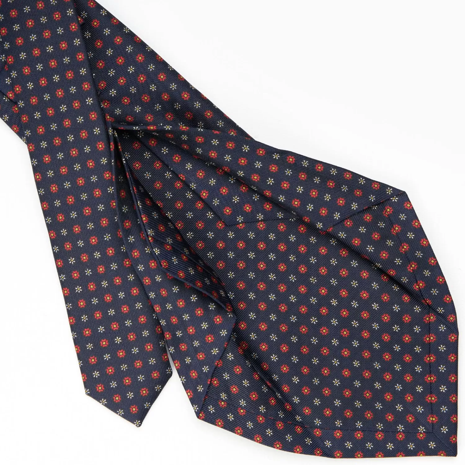 Dark Blue 5 Fold Sartorial Silk Tie - Small Flower Pattern>E.Marinella Outlet