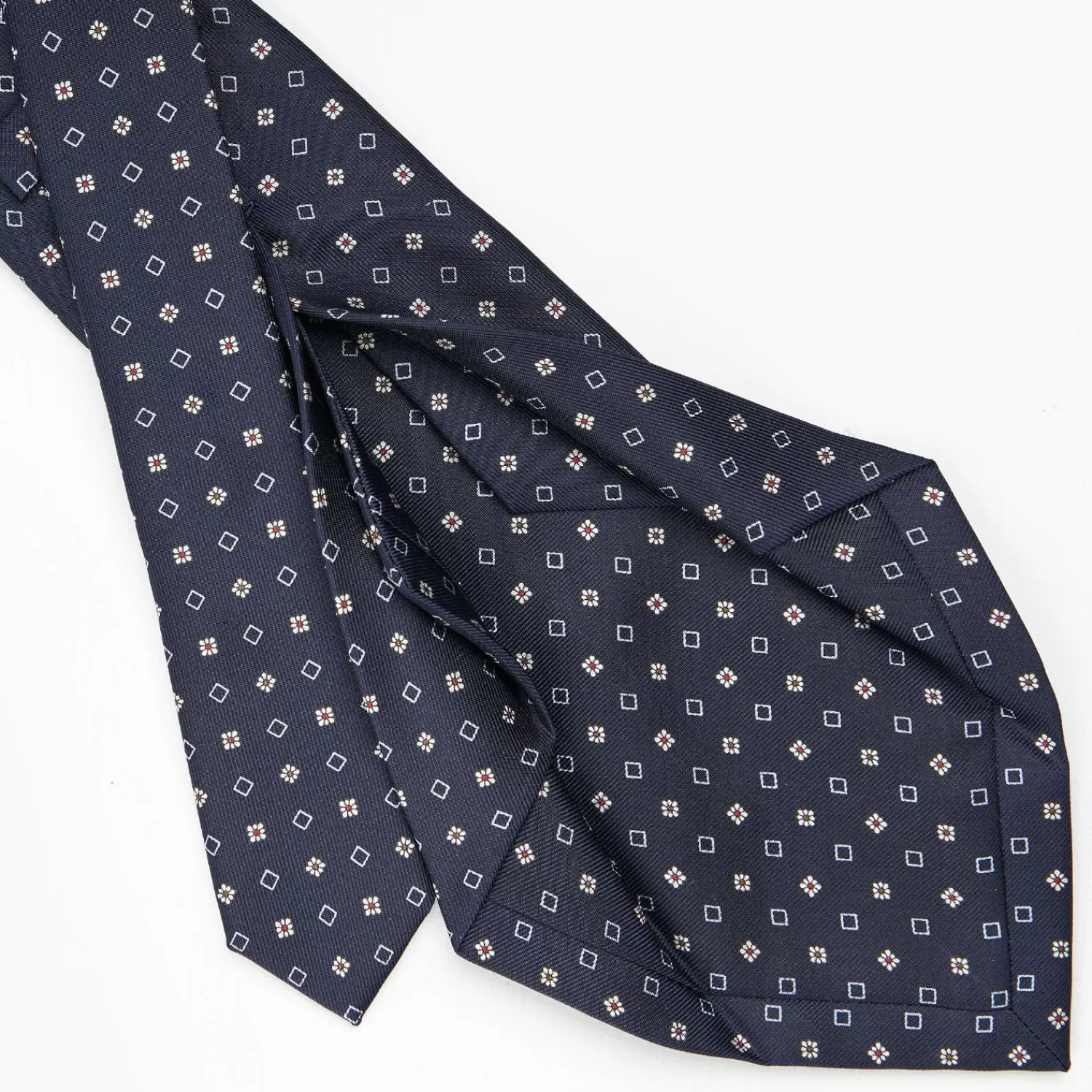 Dark Blue 5 Fold Sartorial Silk Tie - Small Flower Pattern>E.Marinella Best