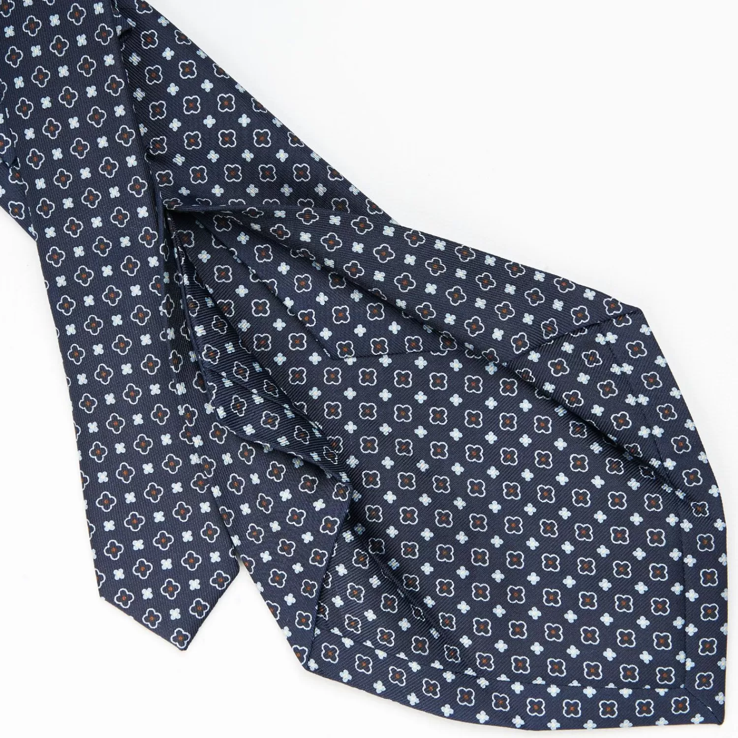 Dark Blue 5 Fold Sartorial Silk Tie - Small Flower Pattern>E.Marinella Discount