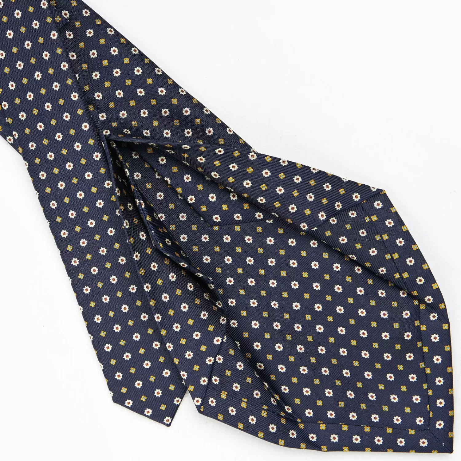 Dark Blue 5 Fold Sartorial Silk Tie - Small Flower Pattern>E.Marinella Hot