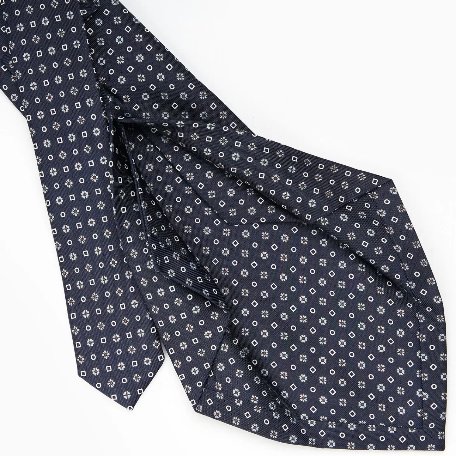 Dark Blue 5 Fold Sartorial Silk Tie - Small Flower Pattern>E.Marinella Cheap