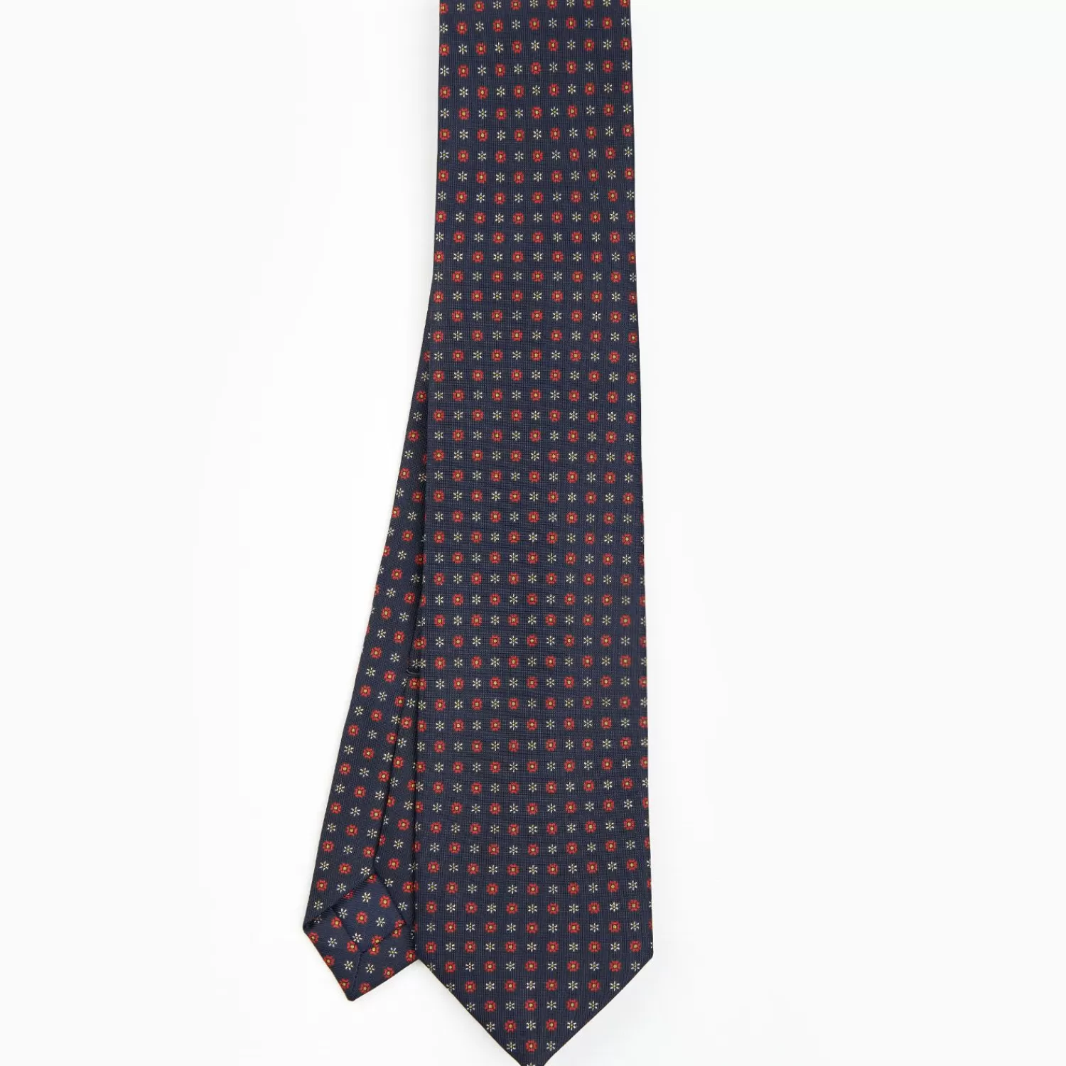 Dark Blue 5 Fold Sartorial Silk Tie - Small Flower Pattern>E.Marinella Outlet