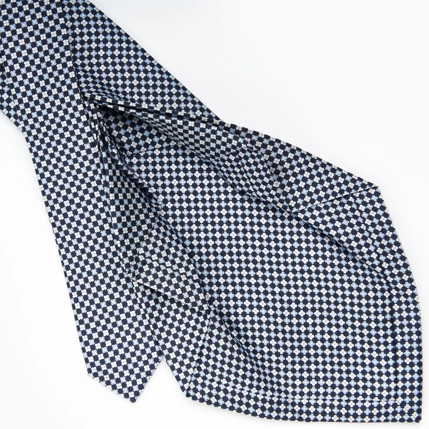Dark Blue 7 Fold Sartorial Silk Tie - Small Flower Pattern>E.Marinella Shop