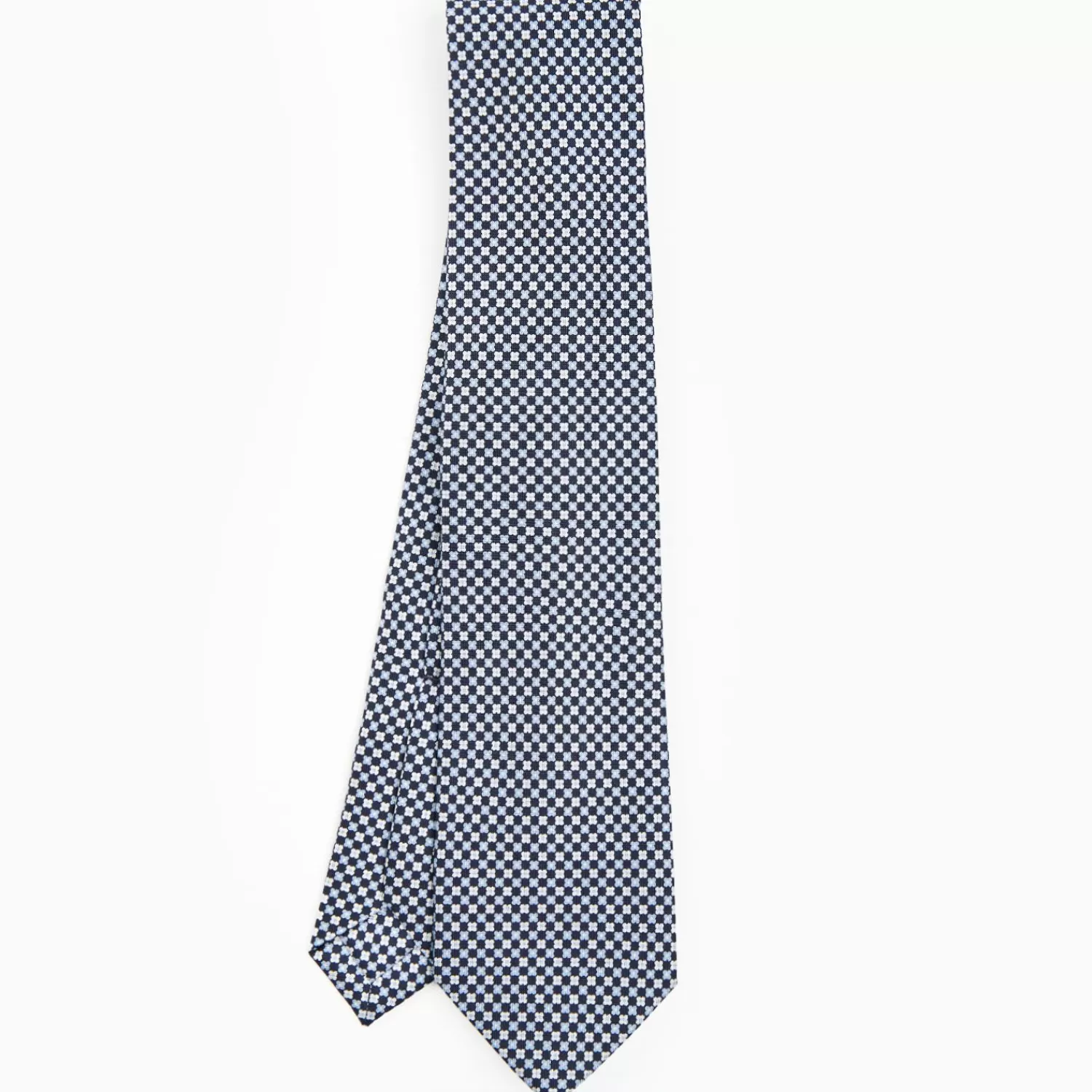 Dark Blue 7 Fold Sartorial Silk Tie - Small Flower Pattern>E.Marinella Shop