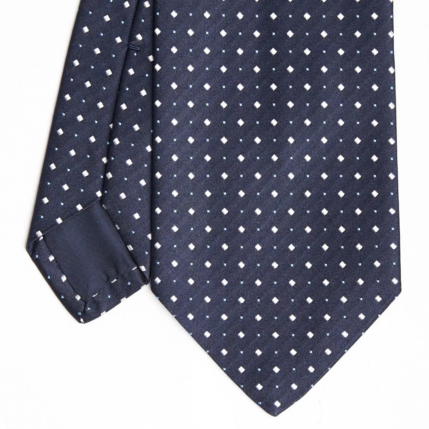 Dark Blue Cerimonial Silk Satin Tie - Small Geometric Pattern>E.Marinella Store
