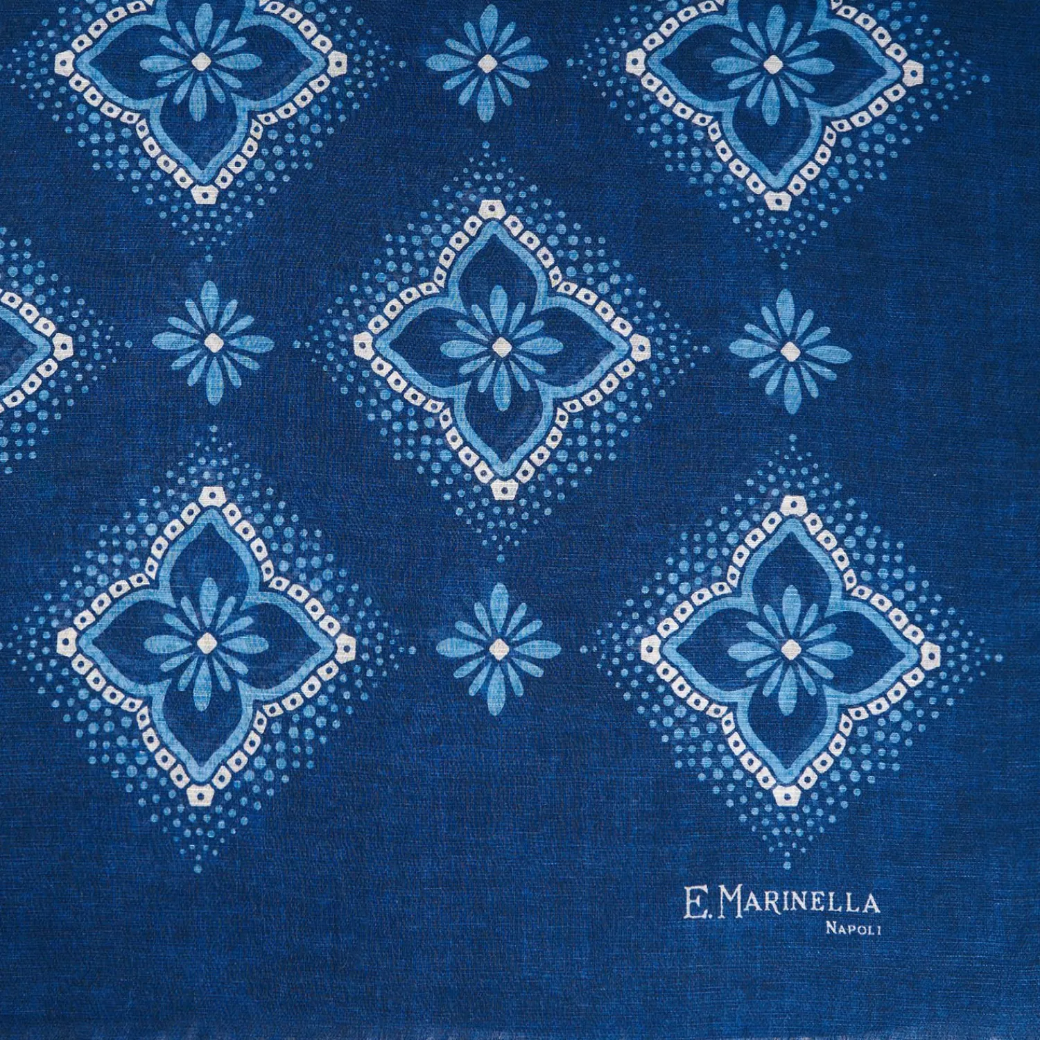Dark Blue Cotton And Linen Scarf - Light Blue Macro Flowers>E.Marinella Hot
