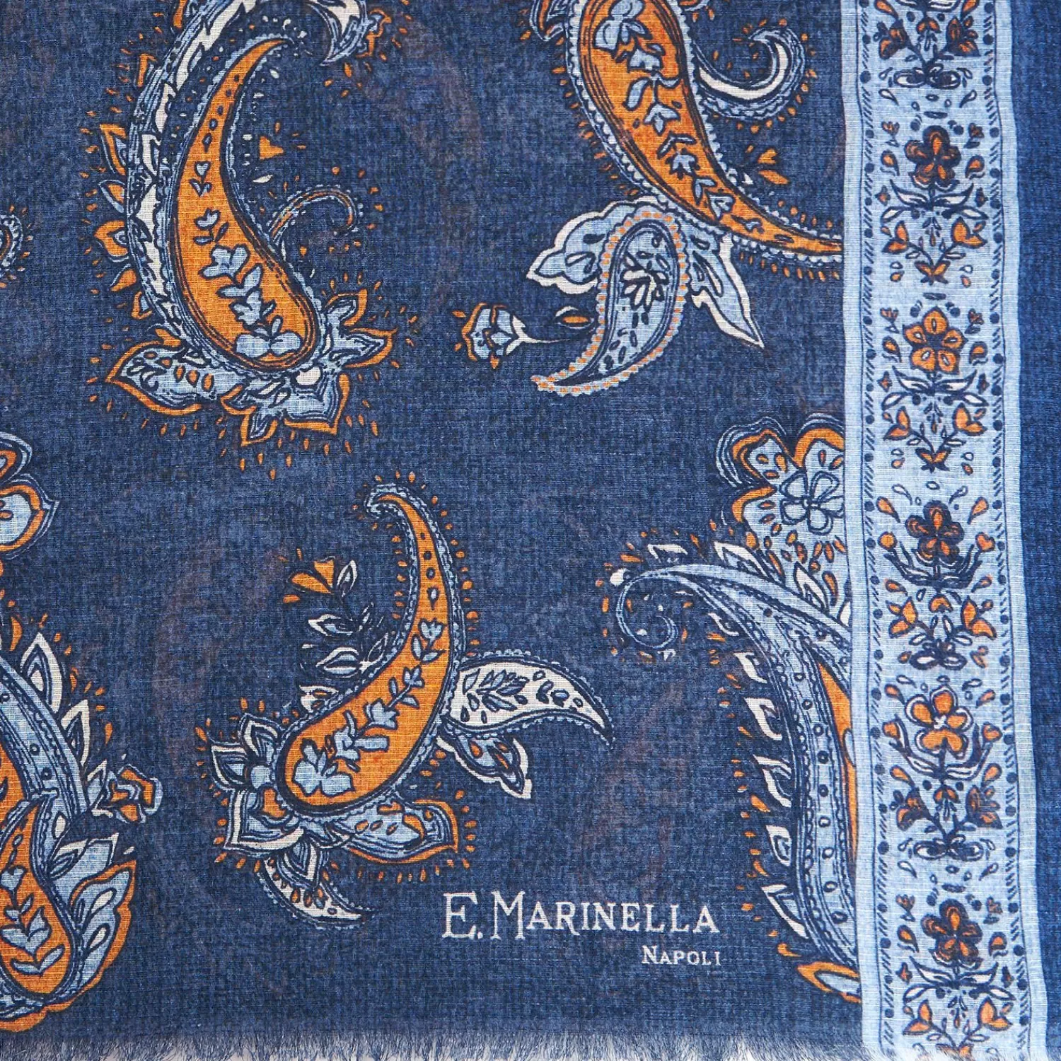 Dark Blue Cotton And Linen Scarf - Paisley Pattern>E.Marinella Cheap