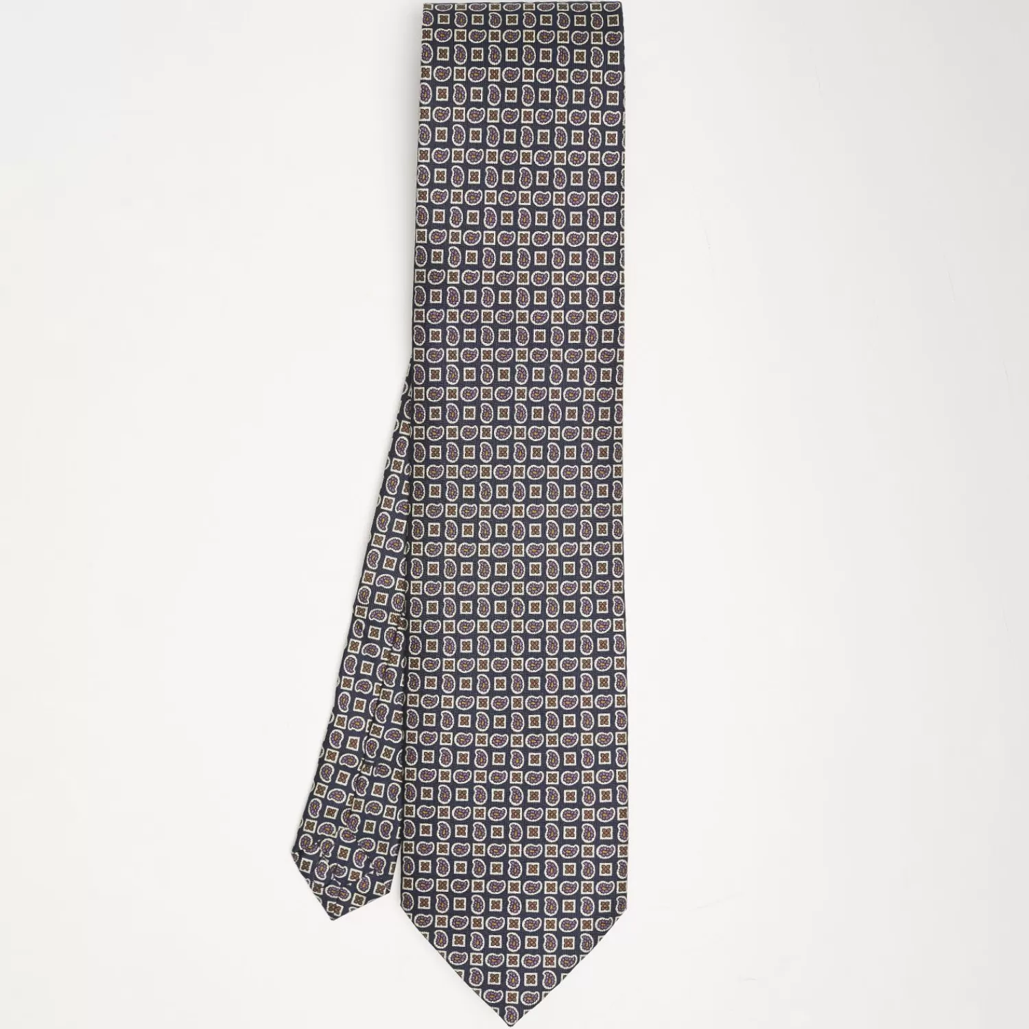 Dark Blue Extra Long Sartorial Silk Tie Paisley Pattern>E.Marinella Outlet