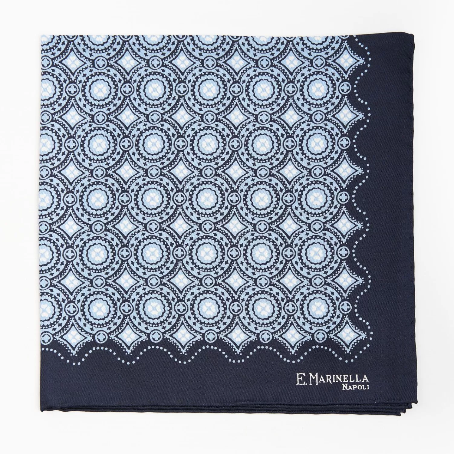 Dark Blue Hand-Printed Silk Pocket Square Large Flower Pattern>E.Marinella Best Sale