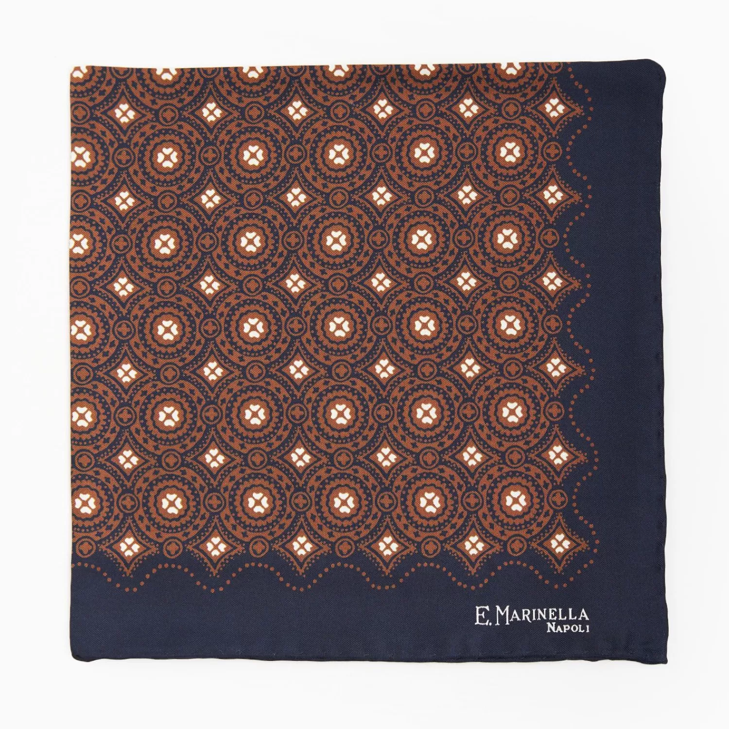 Dark Blue Hand-Printed Silk Pocket Square Large Flower Pattern>E.Marinella Best Sale