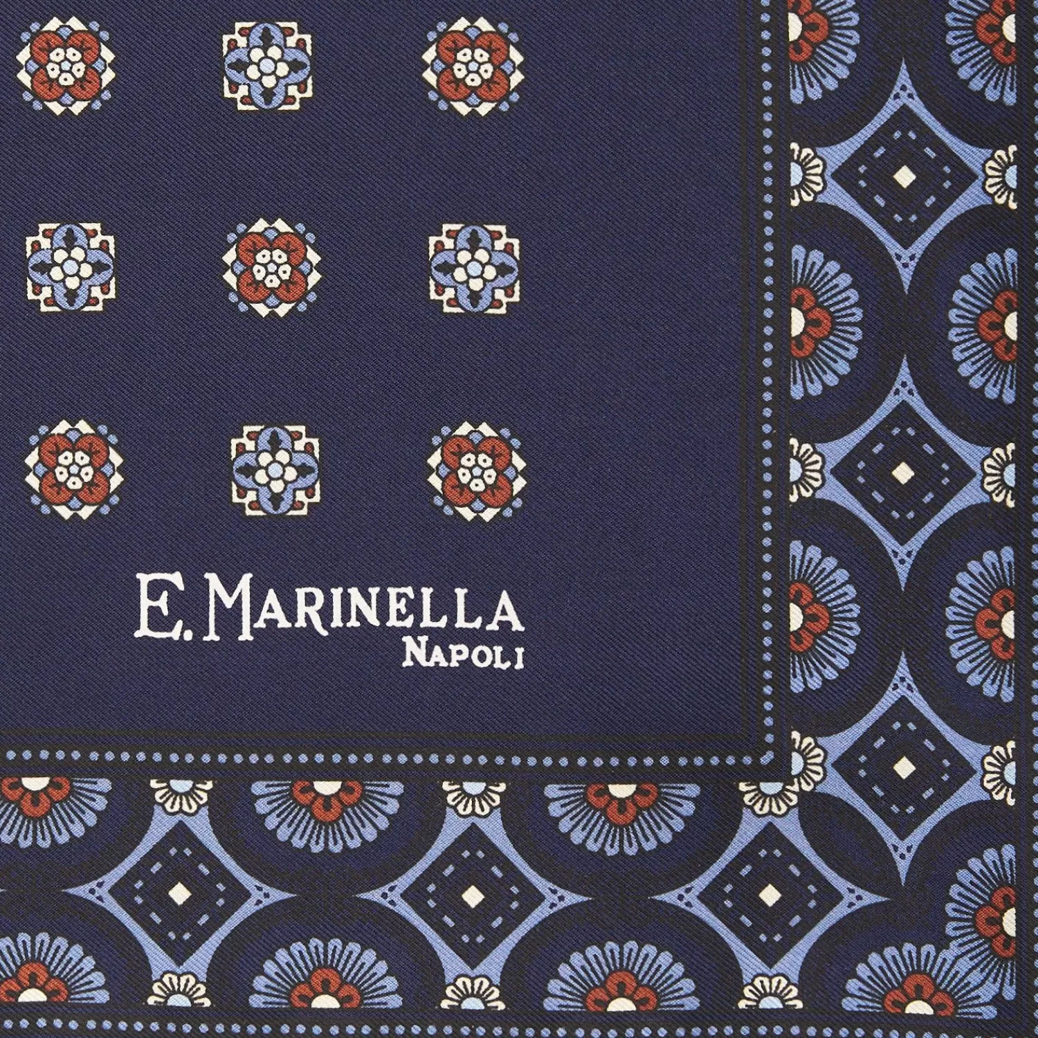 Dark Blue Hand-Printed Silk Pocket Square Large Flower Pattern>E.Marinella Best Sale