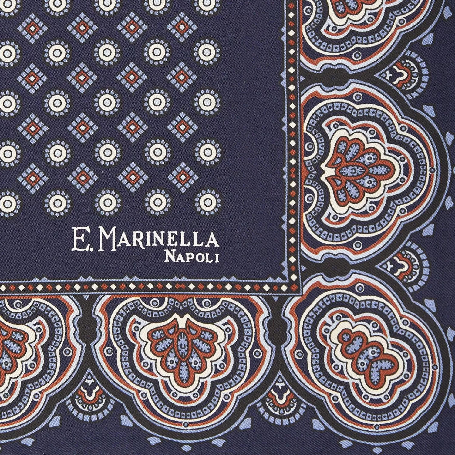Dark Blue Hand-Printed Silk Pocket Square Large Flower Pattern>E.Marinella Flash Sale