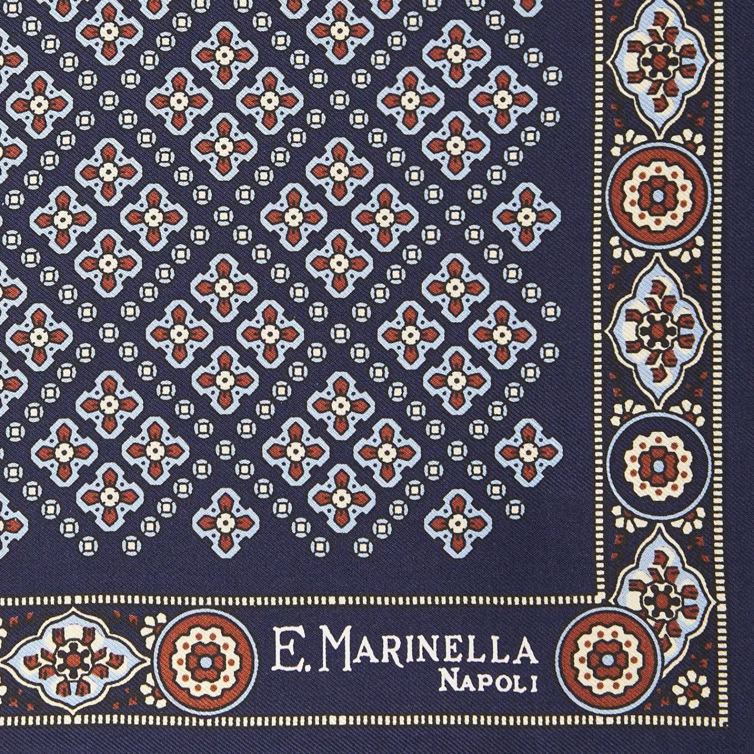 Dark Blue Hand-Printed Silk Pocket Square Large Flower Pattern>E.Marinella Flash Sale