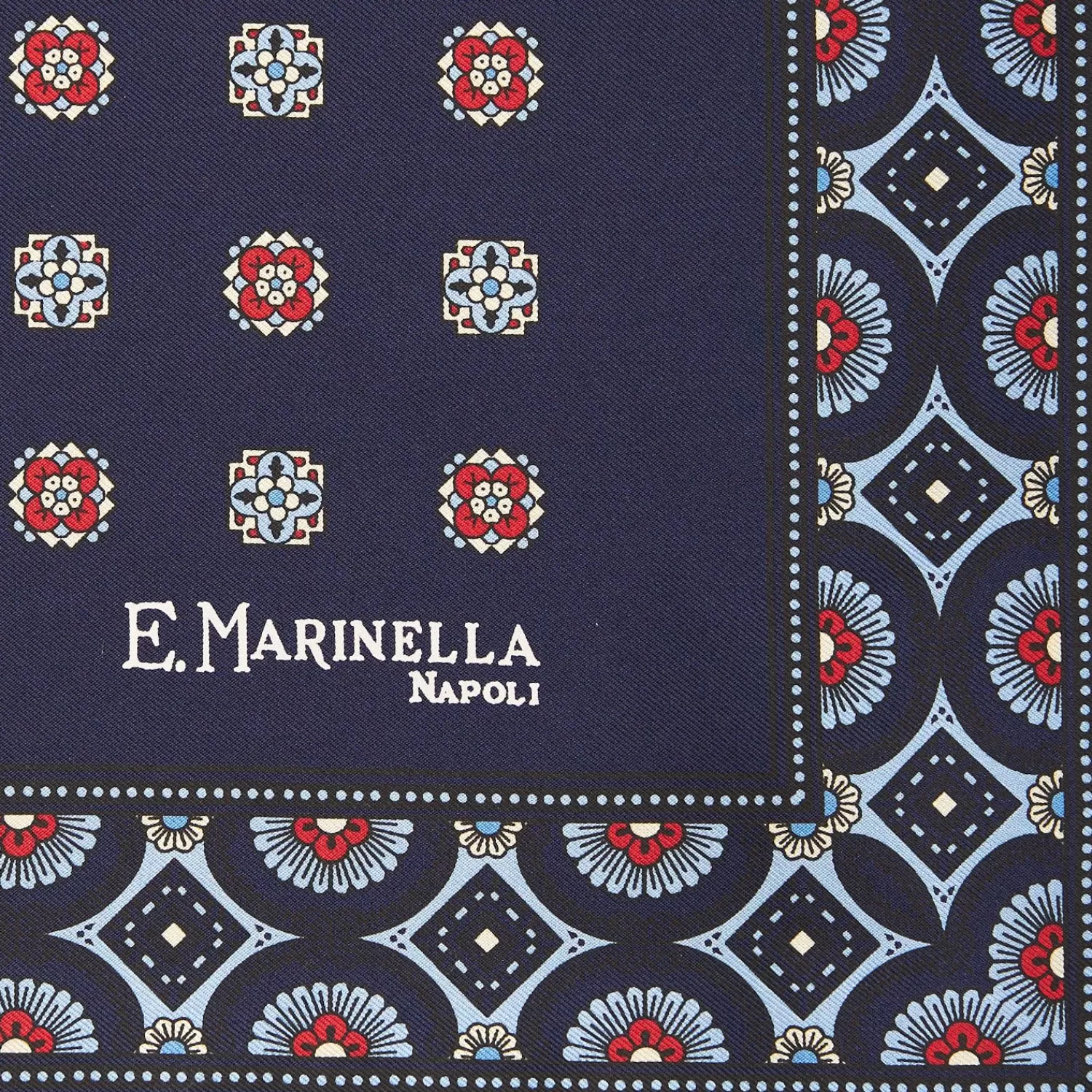 Dark Blue Hand-Printed Silk Pocket Square Large Flower Pattern>E.Marinella Cheap