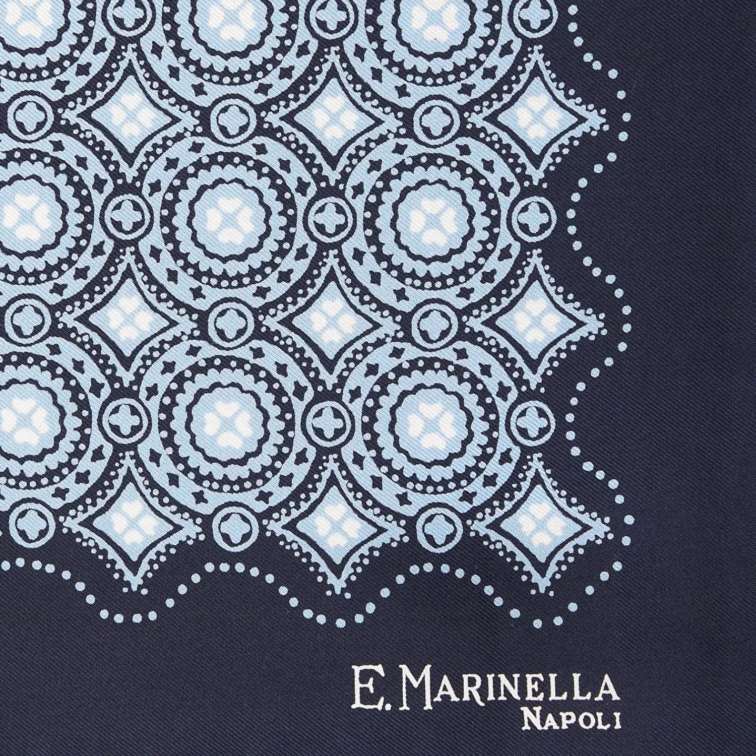 Dark Blue Hand-Printed Silk Pocket Square Large Flower Pattern>E.Marinella Best Sale
