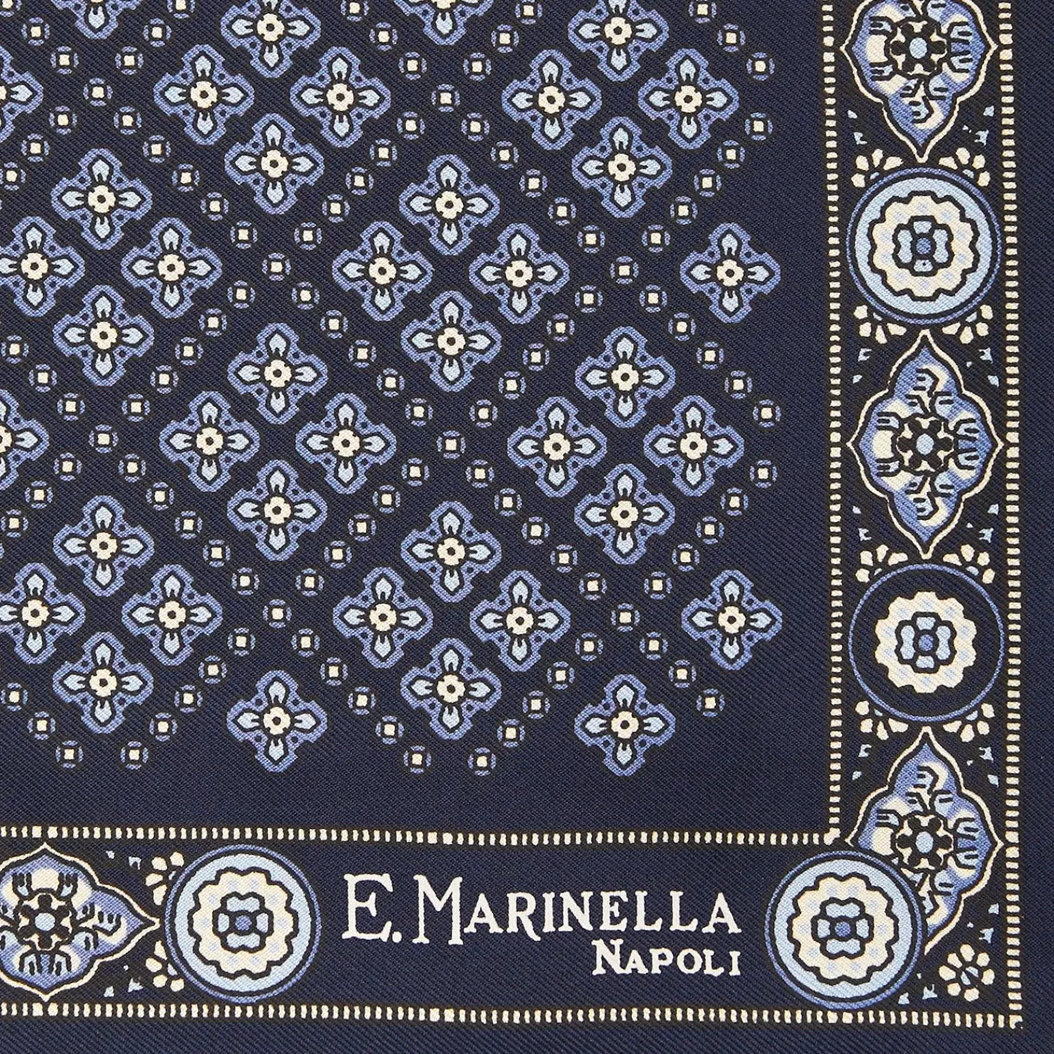 Dark Blue Hand-Printed Silk Pocket Square Large Flower Pattern>E.Marinella Discount