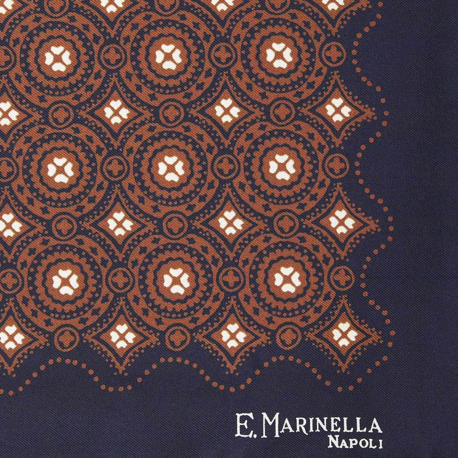 Dark Blue Hand-Printed Silk Pocket Square Large Flower Pattern>E.Marinella Best Sale